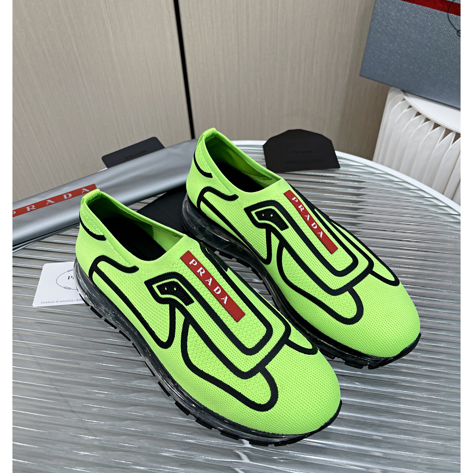 Prada Logo Sneakers In Green - FashionPlug