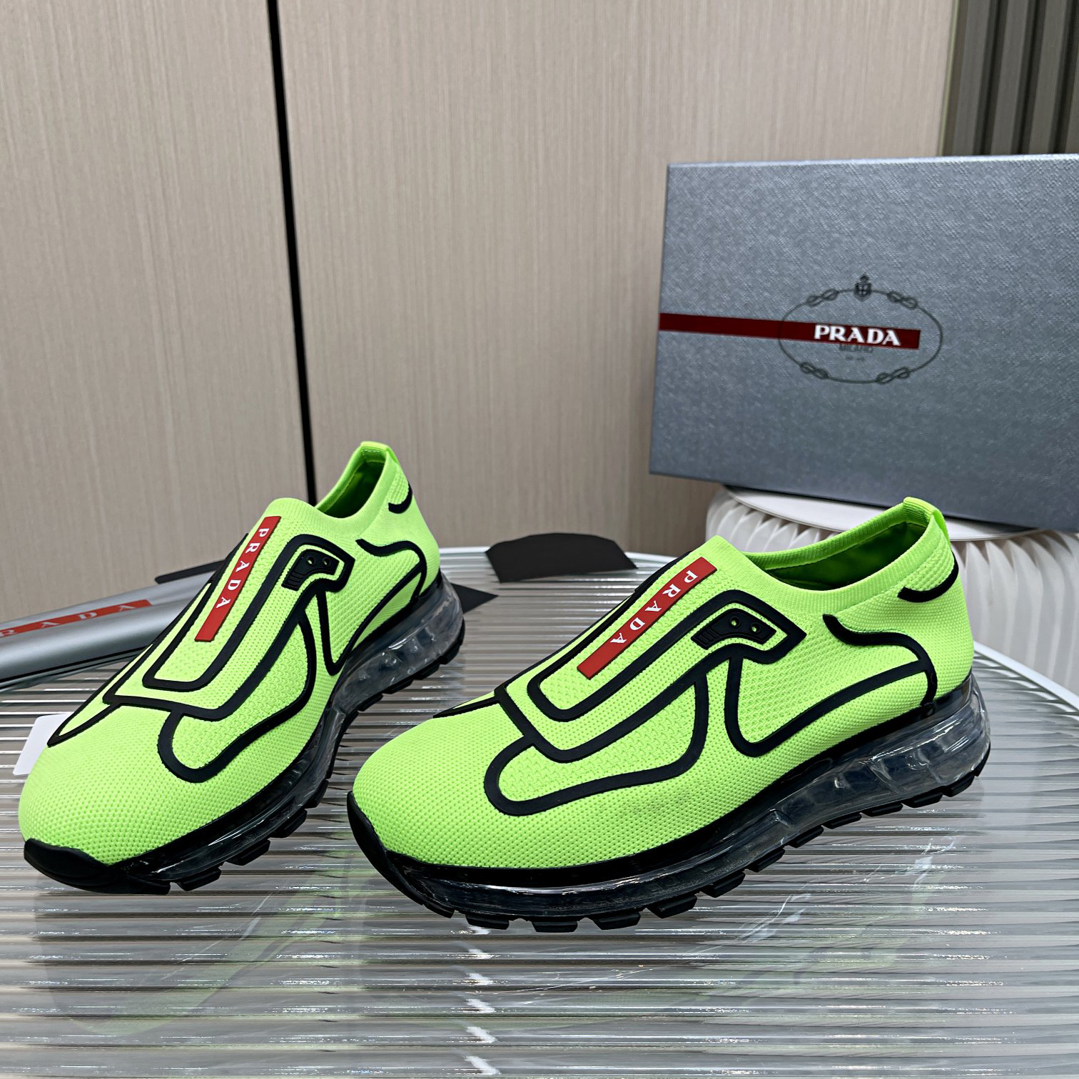 Prada Logo Sneakers In Green - FashionPlug