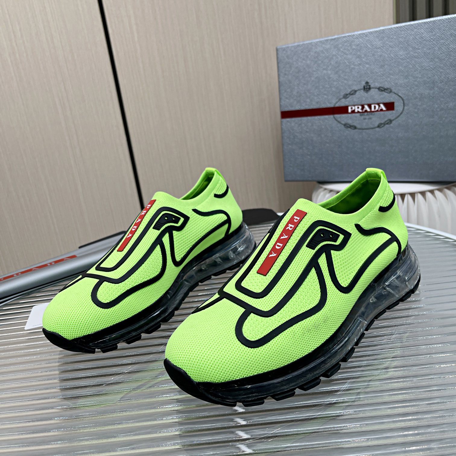Prada Logo Sneakers In Green - FashionPlug