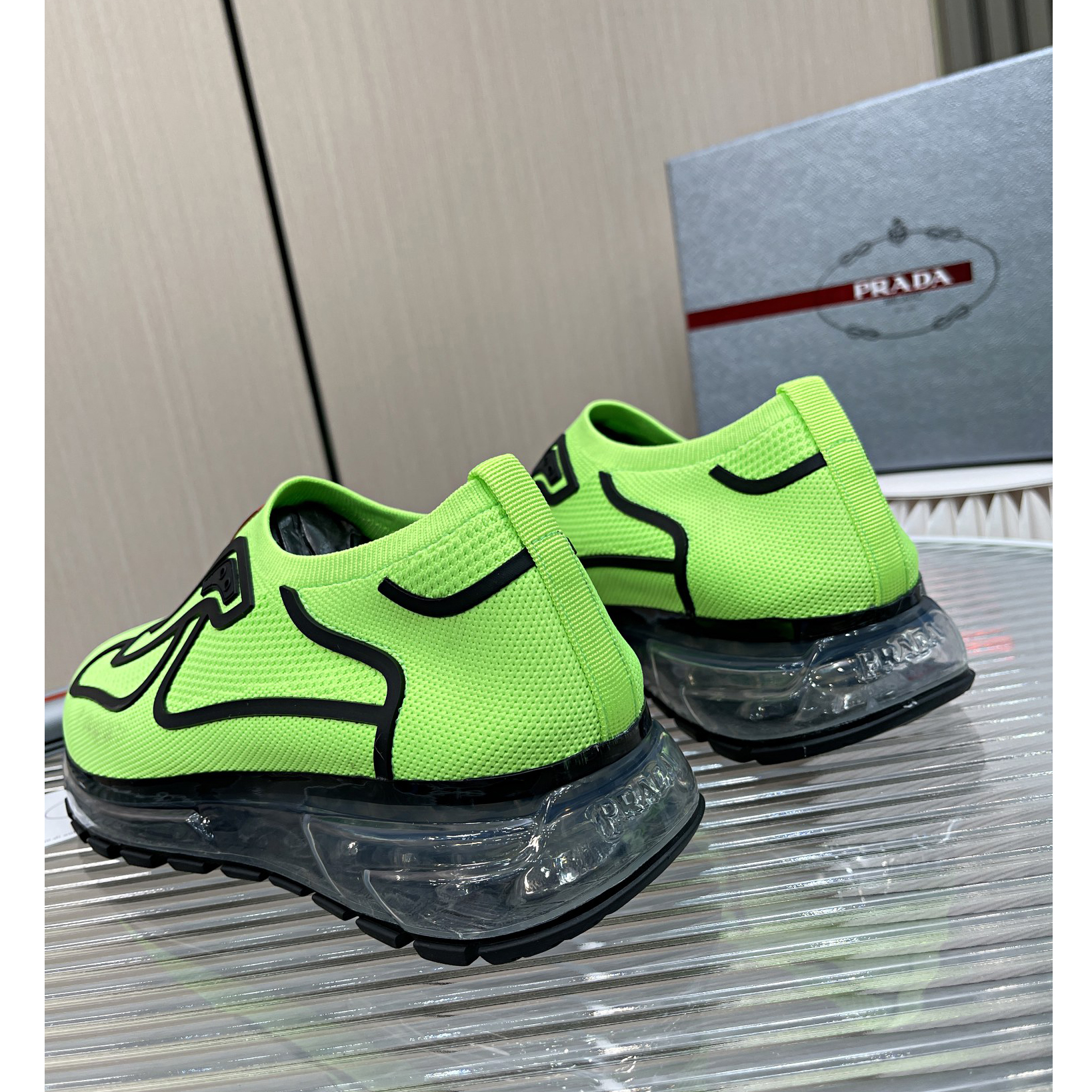 Prada Logo Sneakers In Green - FashionPlug