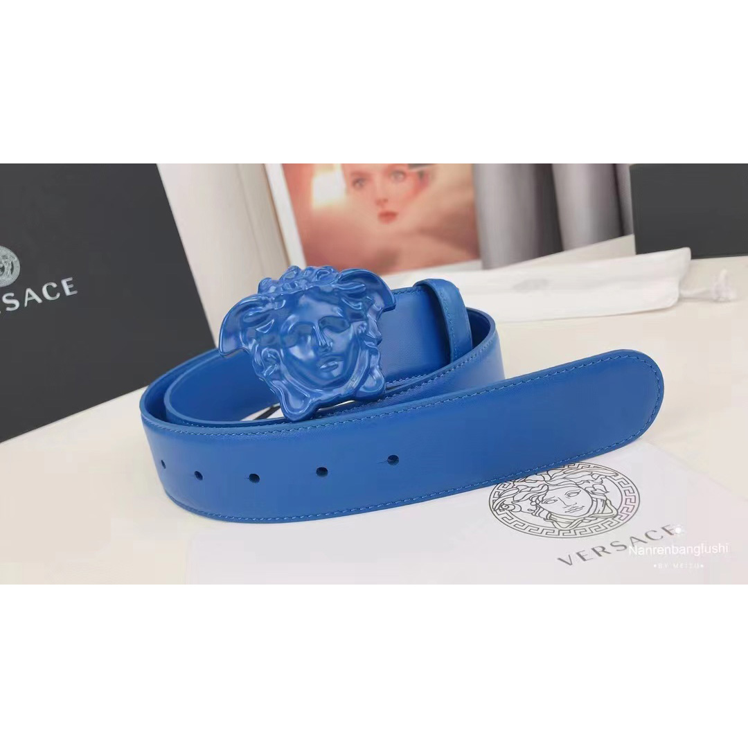 Versace Medusa Head Mens Fashion Blue Belt - FashionPlug