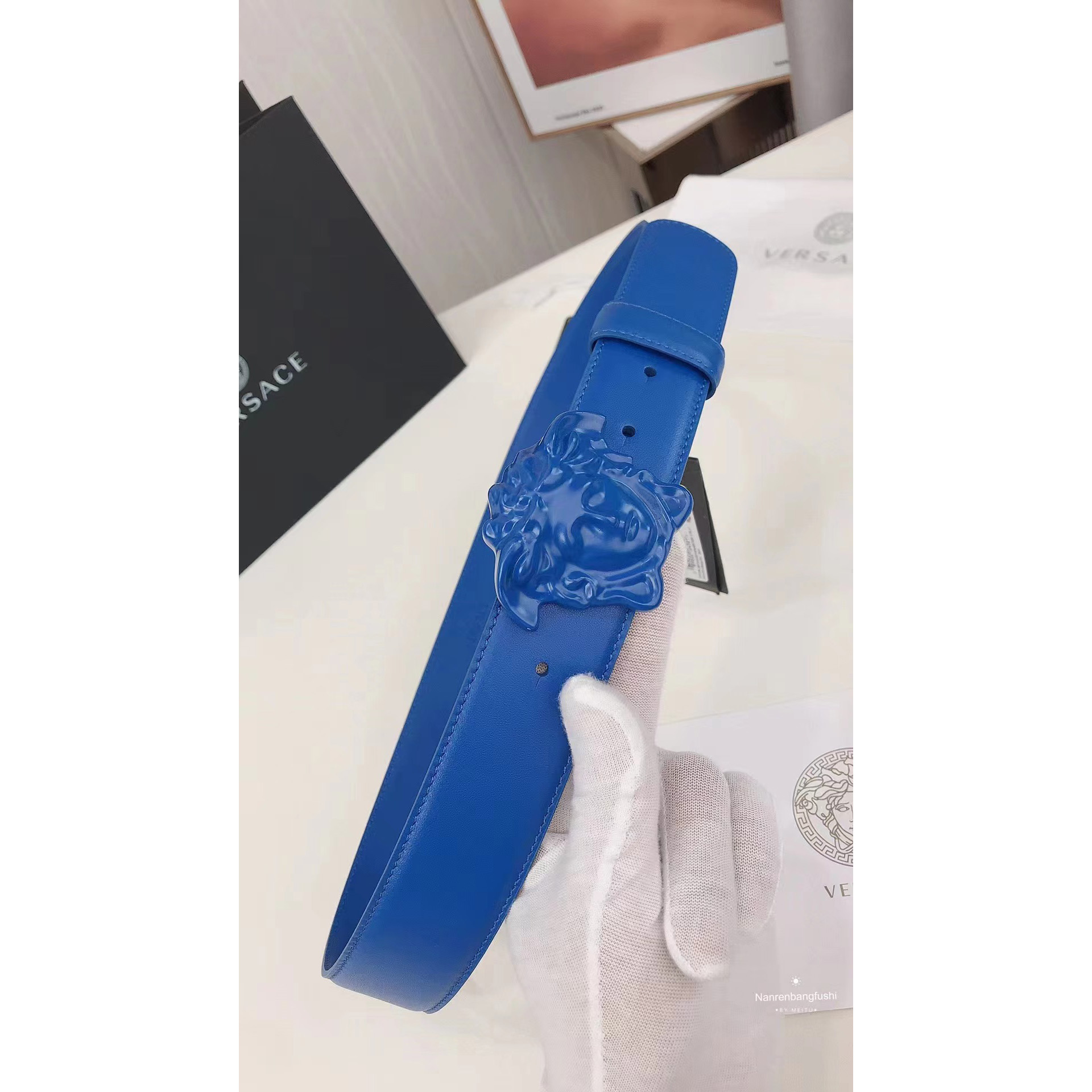 Versace Medusa Head Mens Fashion Blue Belt - FashionPlug