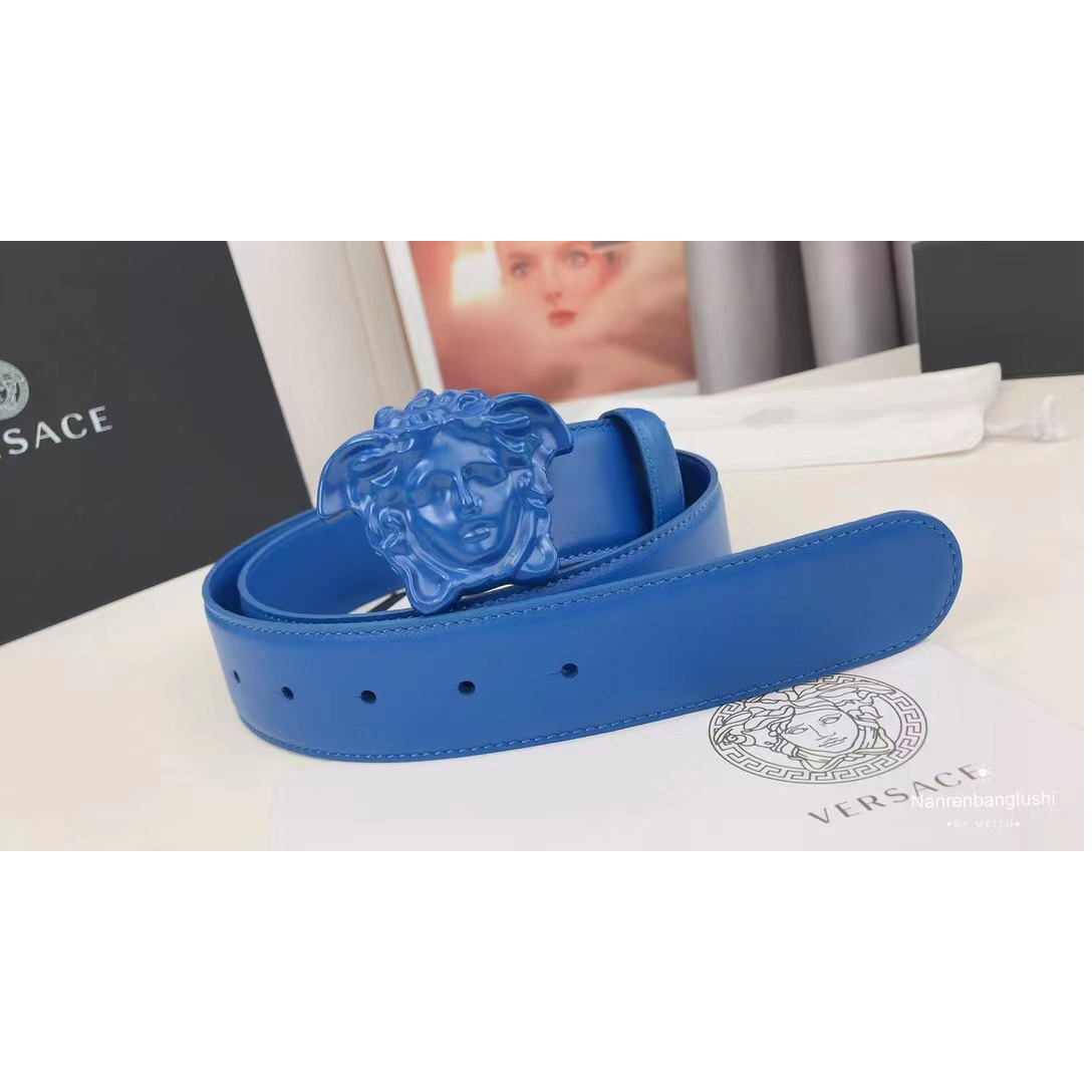 Versace Medusa Head Mens Fashion Blue Belt - FashionPlug