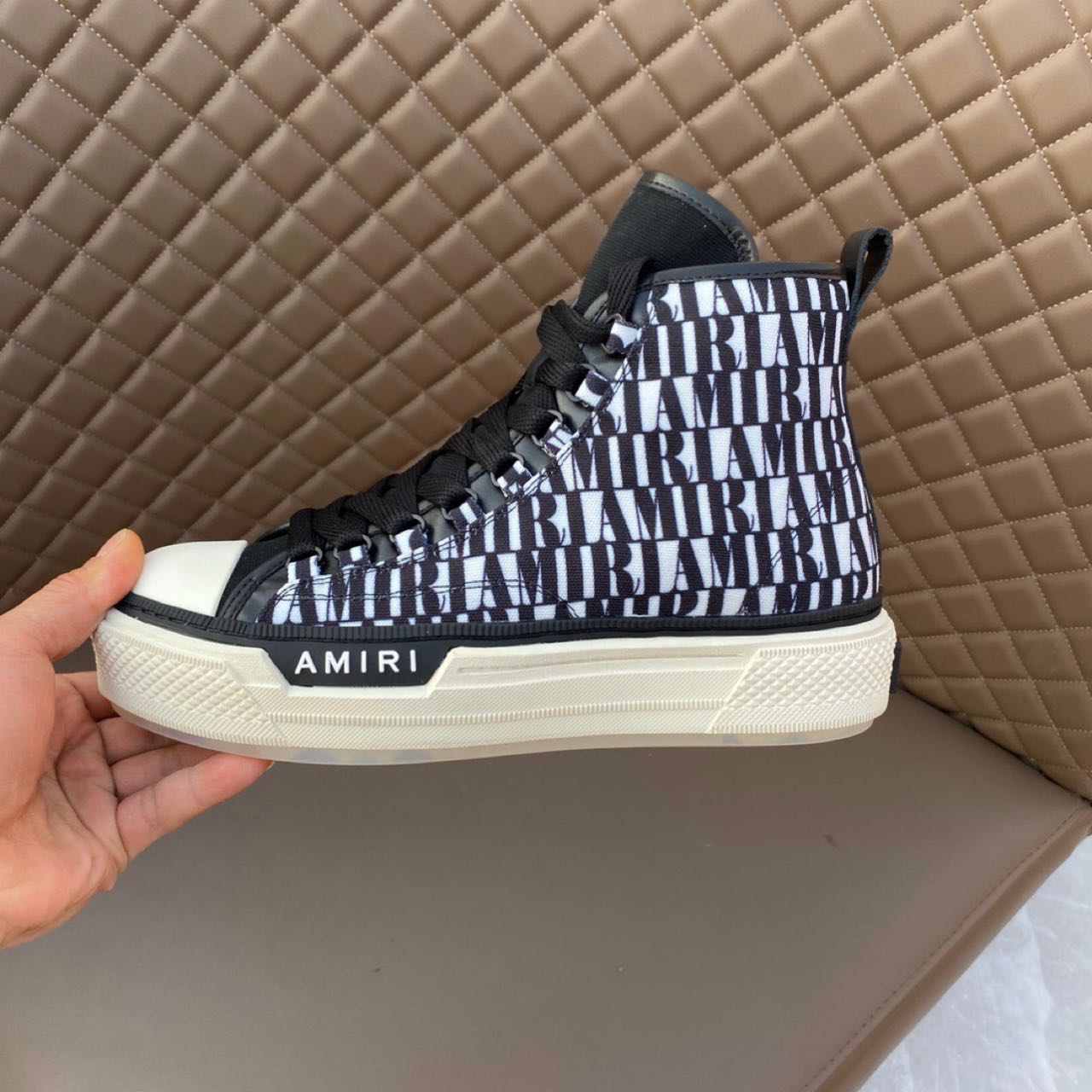 Amiri Logo-Print Canvas High-Top Sneakers - FashionPlug