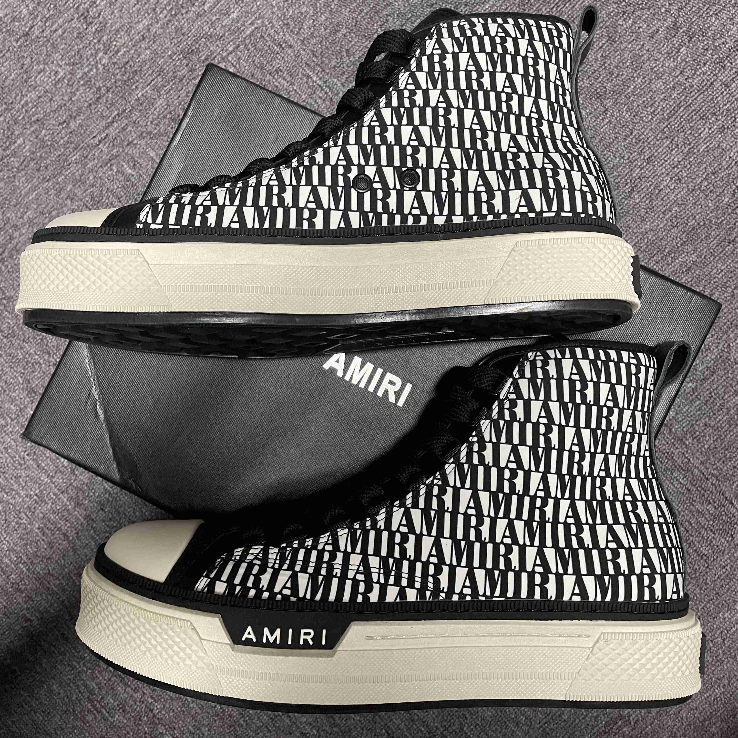 Amiri Logo-Print Canvas High-Top Sneakers - FashionPlug