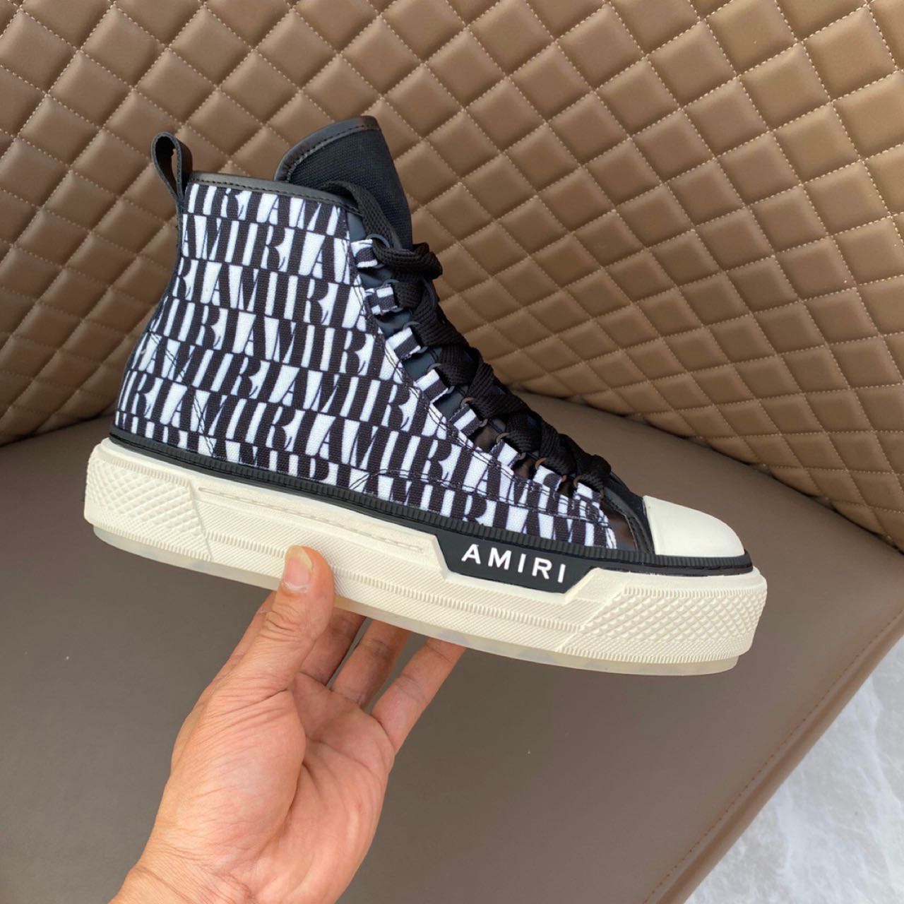 Amiri Logo-Print Canvas High-Top Sneakers - FashionPlug