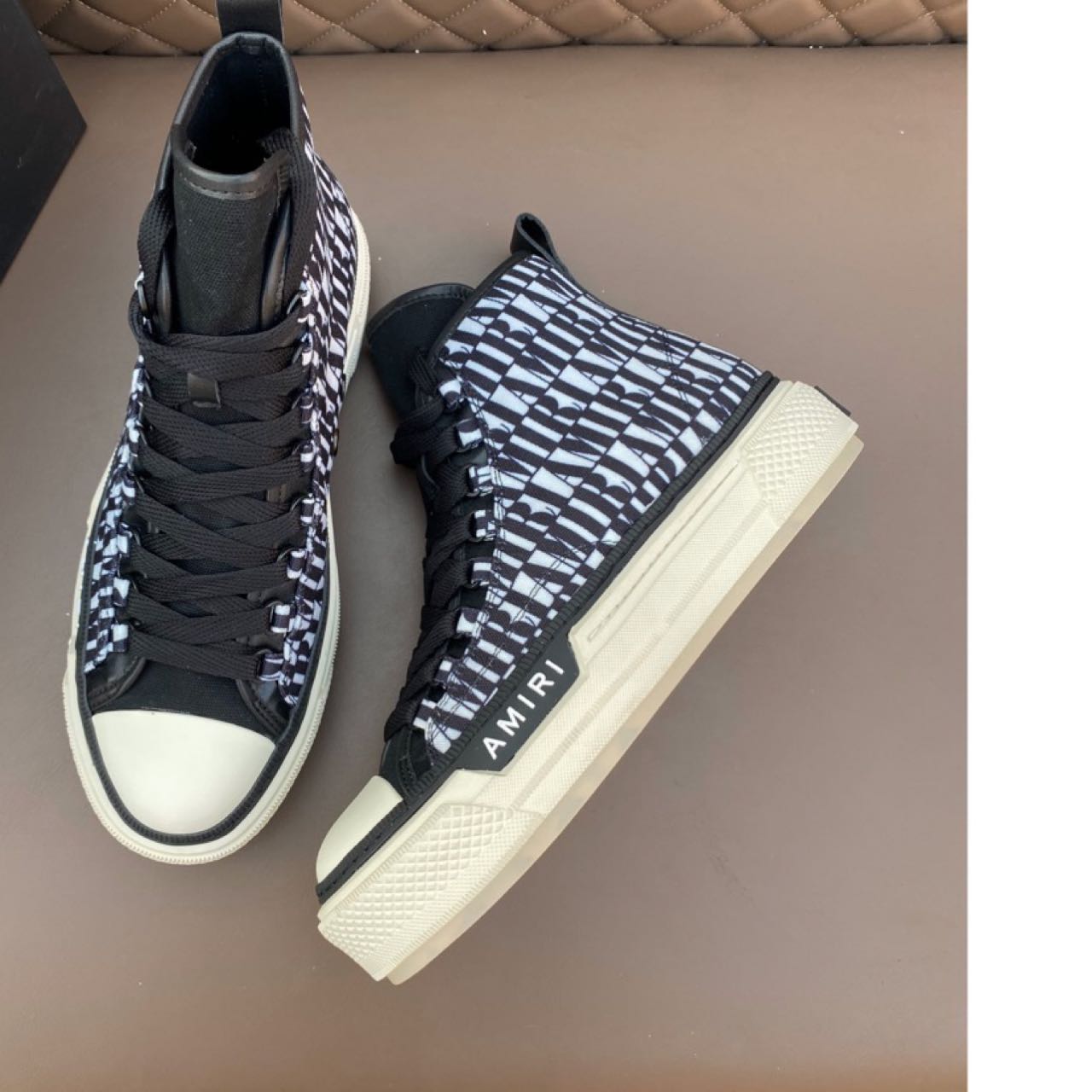 Amiri Logo-Print Canvas High-Top Sneakers - FashionPlug