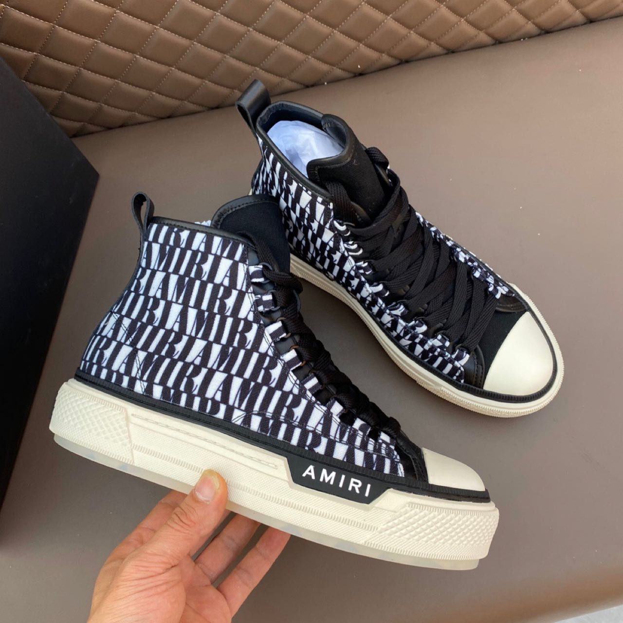 Amiri Logo-Print Canvas High-Top Sneakers - FashionPlug