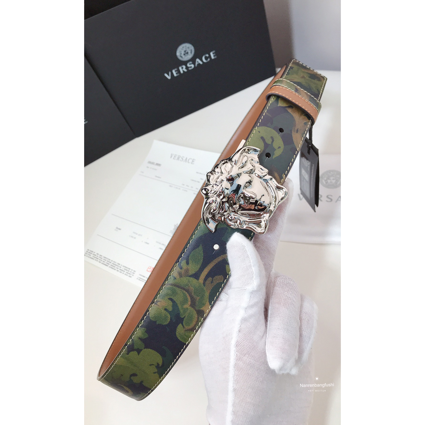 Versace Barocco Print Palazzo 40 MM Belt  - FashionPlug