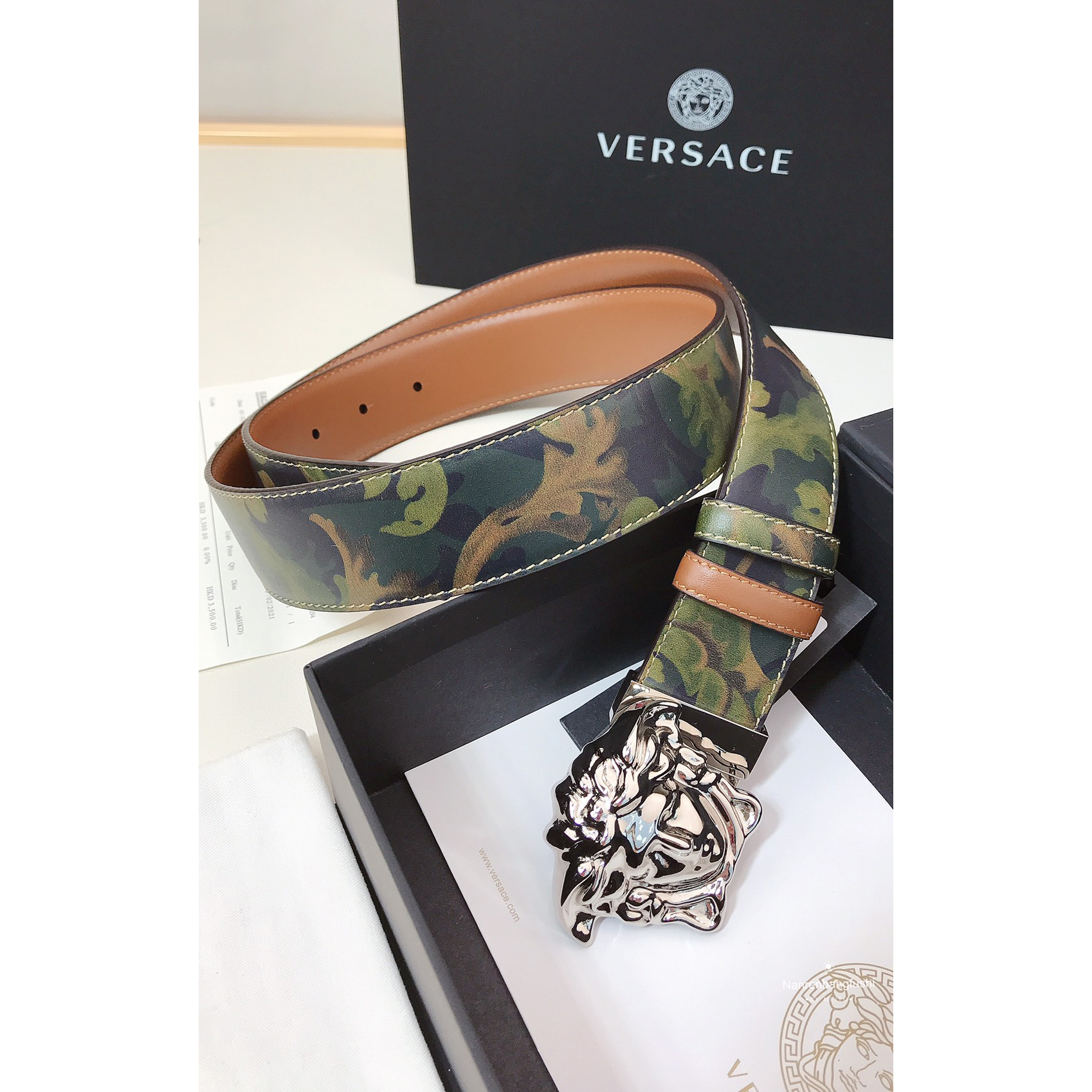Versace Barocco Print Palazzo 40 MM Belt  - FashionPlug