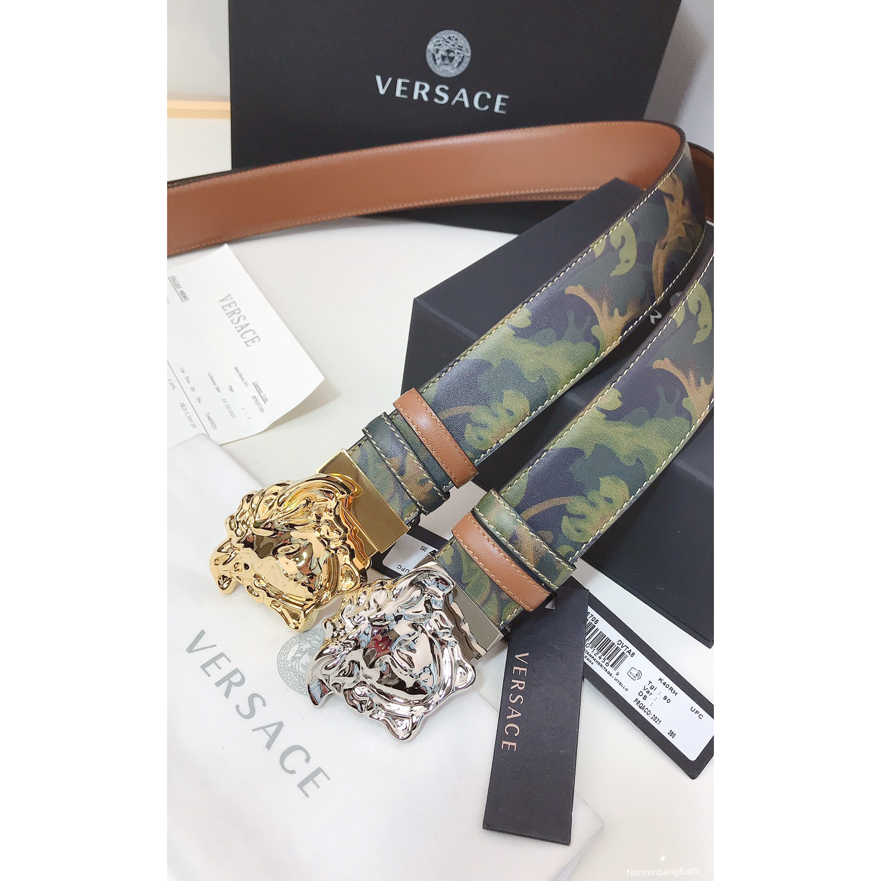 Versace Barocco Print Palazzo 40 MM Belt  - FashionPlug