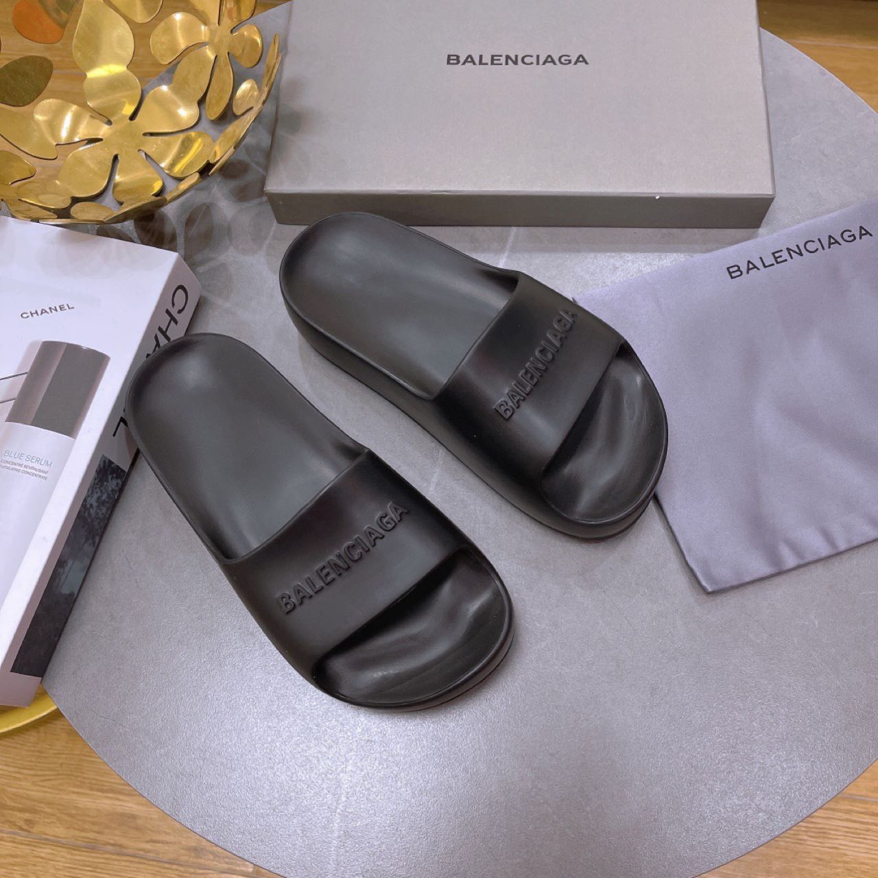 Balenciaga Logo Slide Sandal - FashionPlug