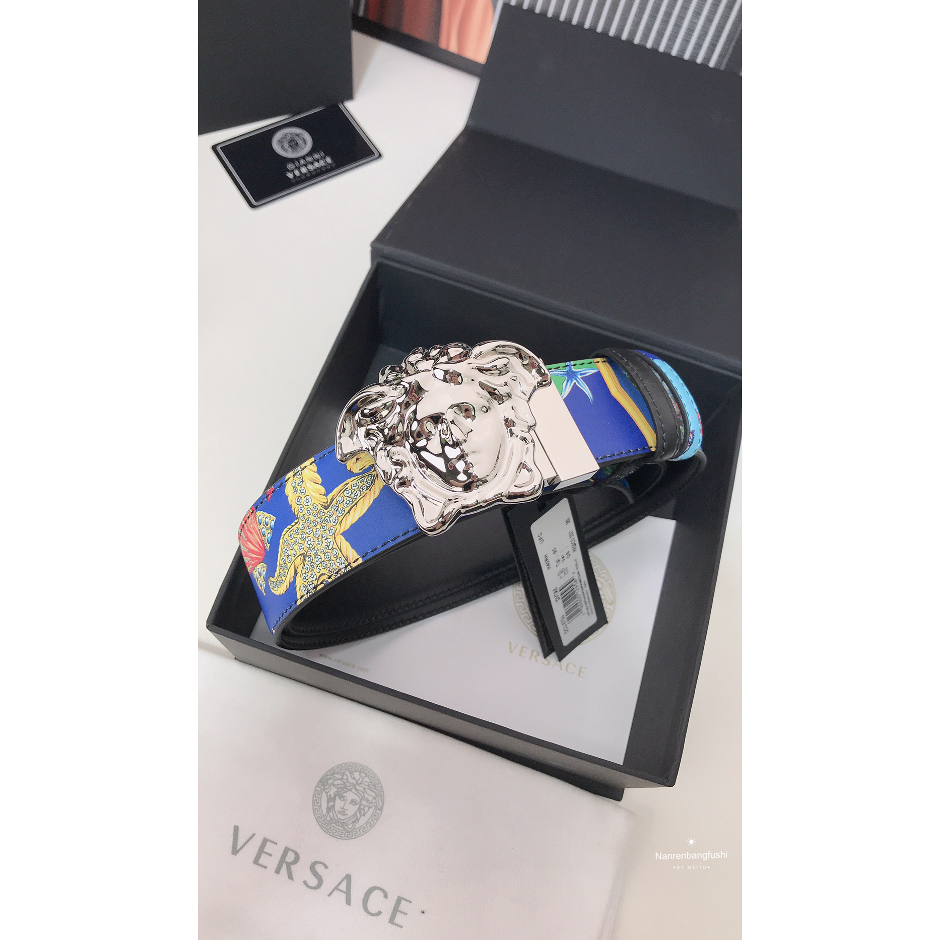 Versace Marine Organism Print 40 MM Belt  - FashionPlug