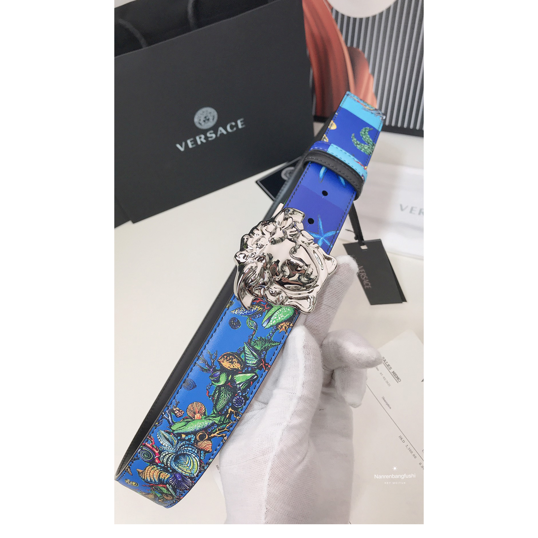 Versace Marine Organism Print 40 MM Belt  - FashionPlug