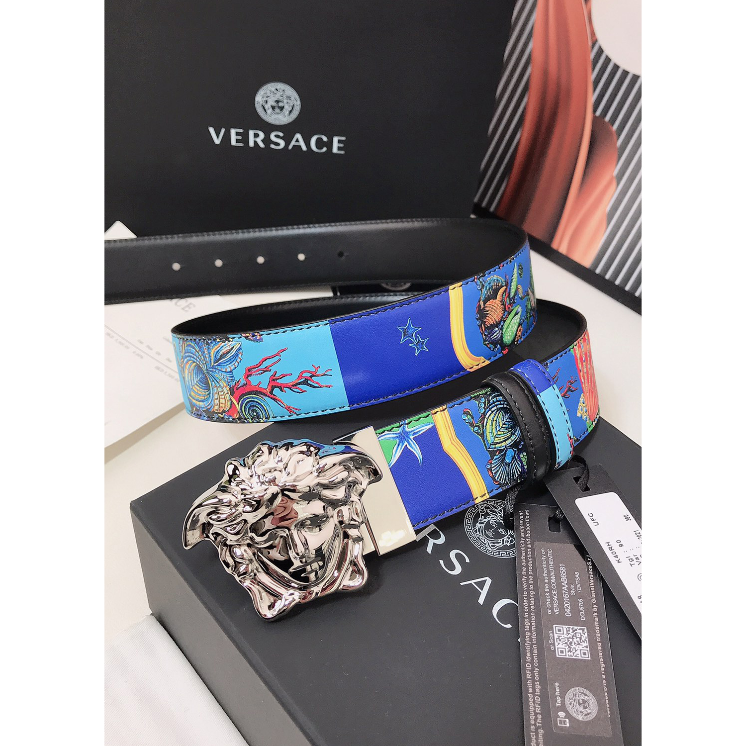 Versace Marine Organism Print 40 MM Belt  - FashionPlug