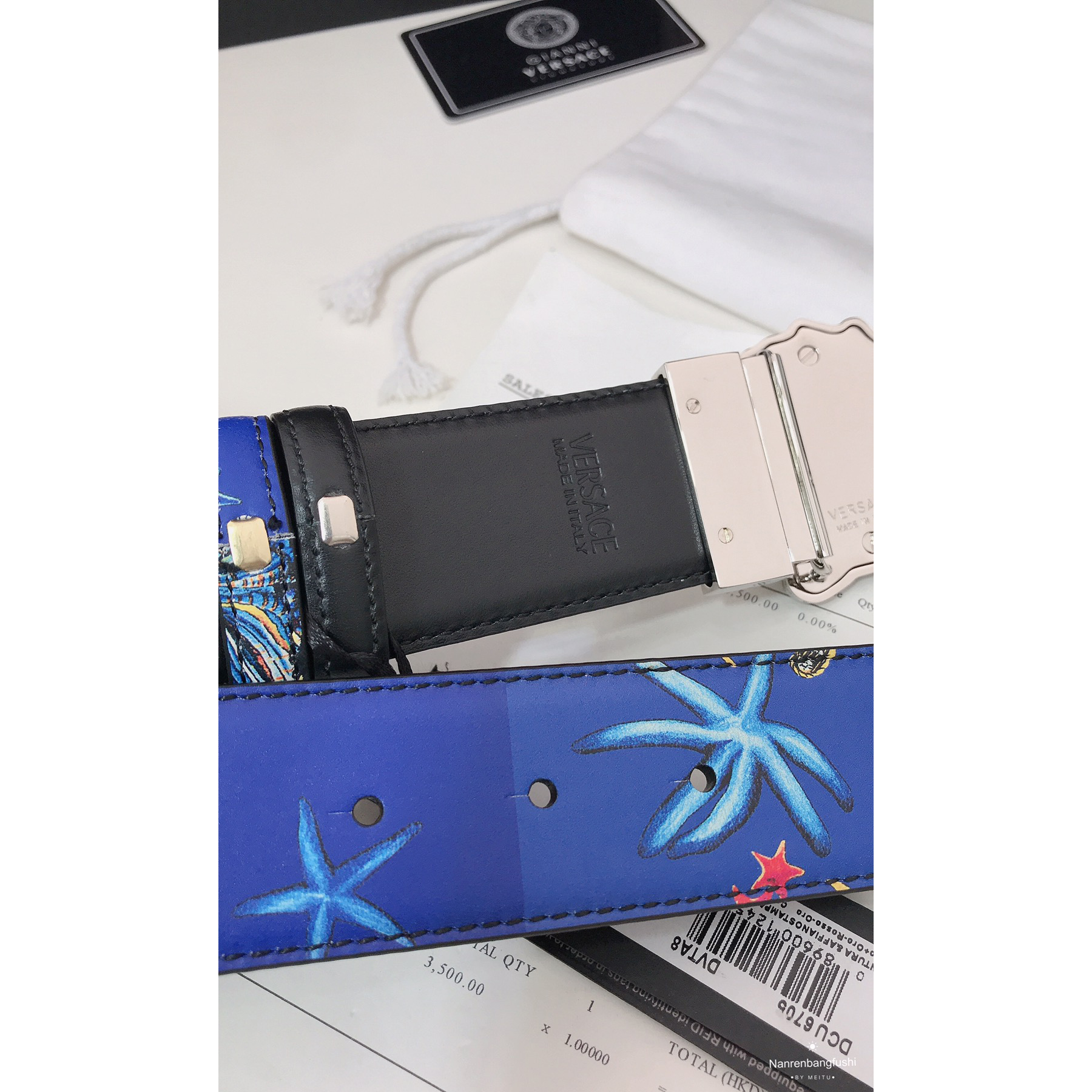 Versace Marine Organism Print 40 MM Belt  - FashionPlug