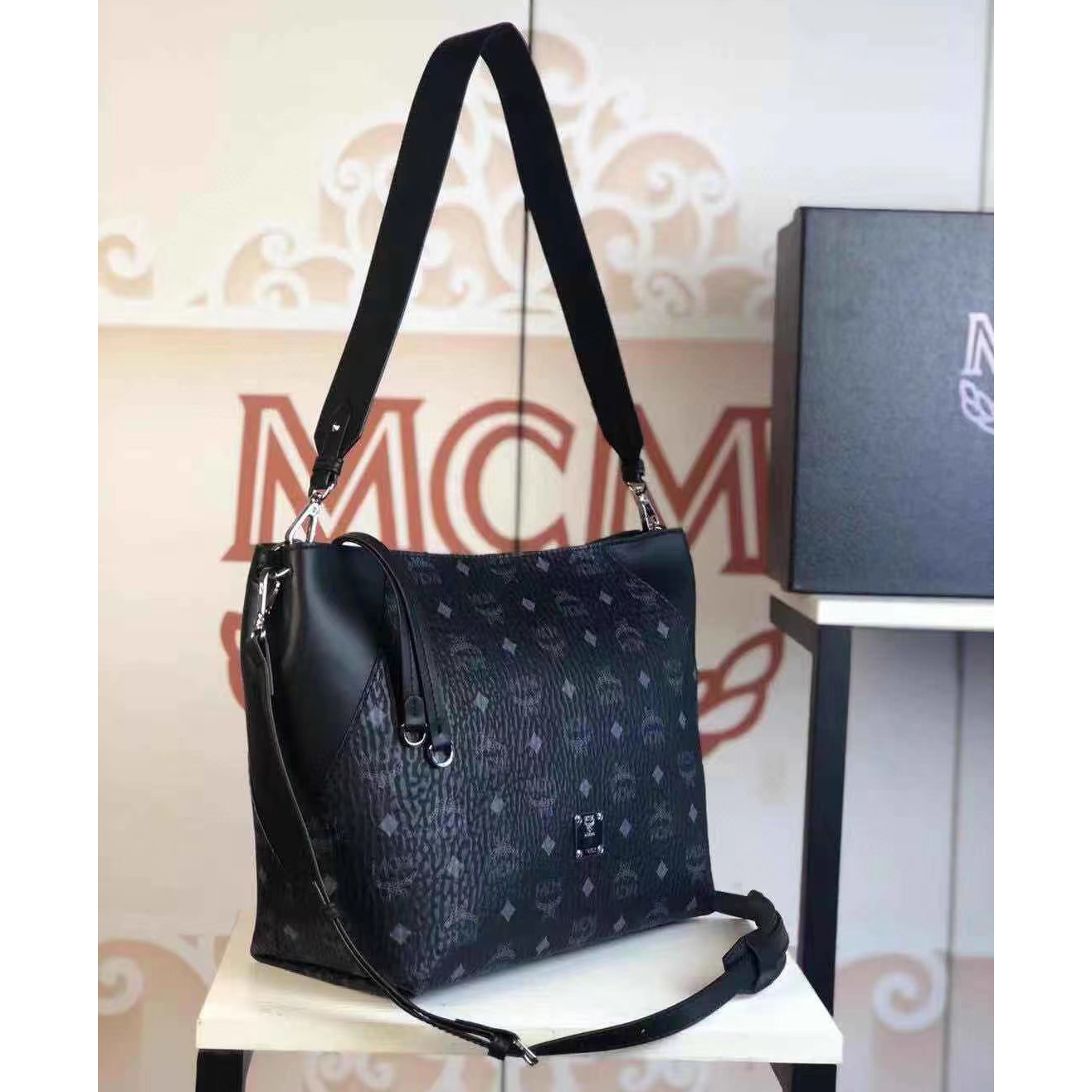MCM Monogram Print Tote Bag(28-25-14cm) - FashionPlug