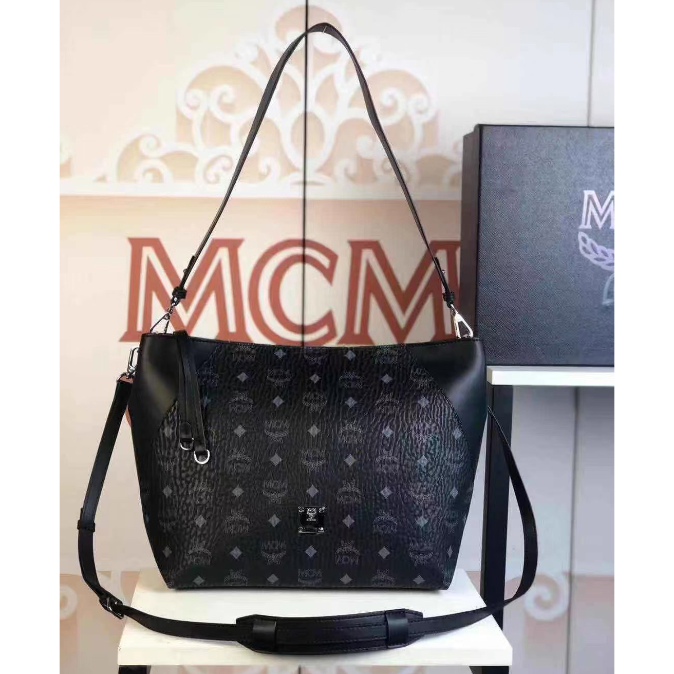 MCM Monogram Print Tote Bag(28-25-14cm) - FashionPlug