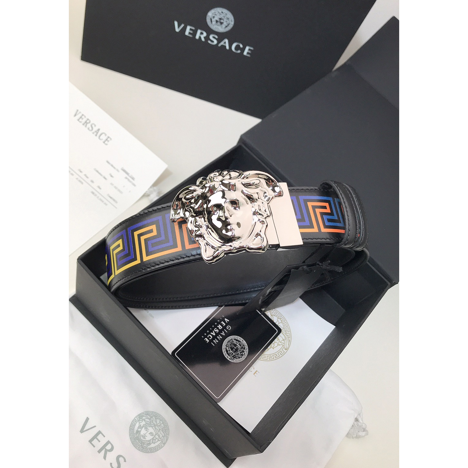 Versace Barocco Print Palazzo 40 MM Belt  - FashionPlug