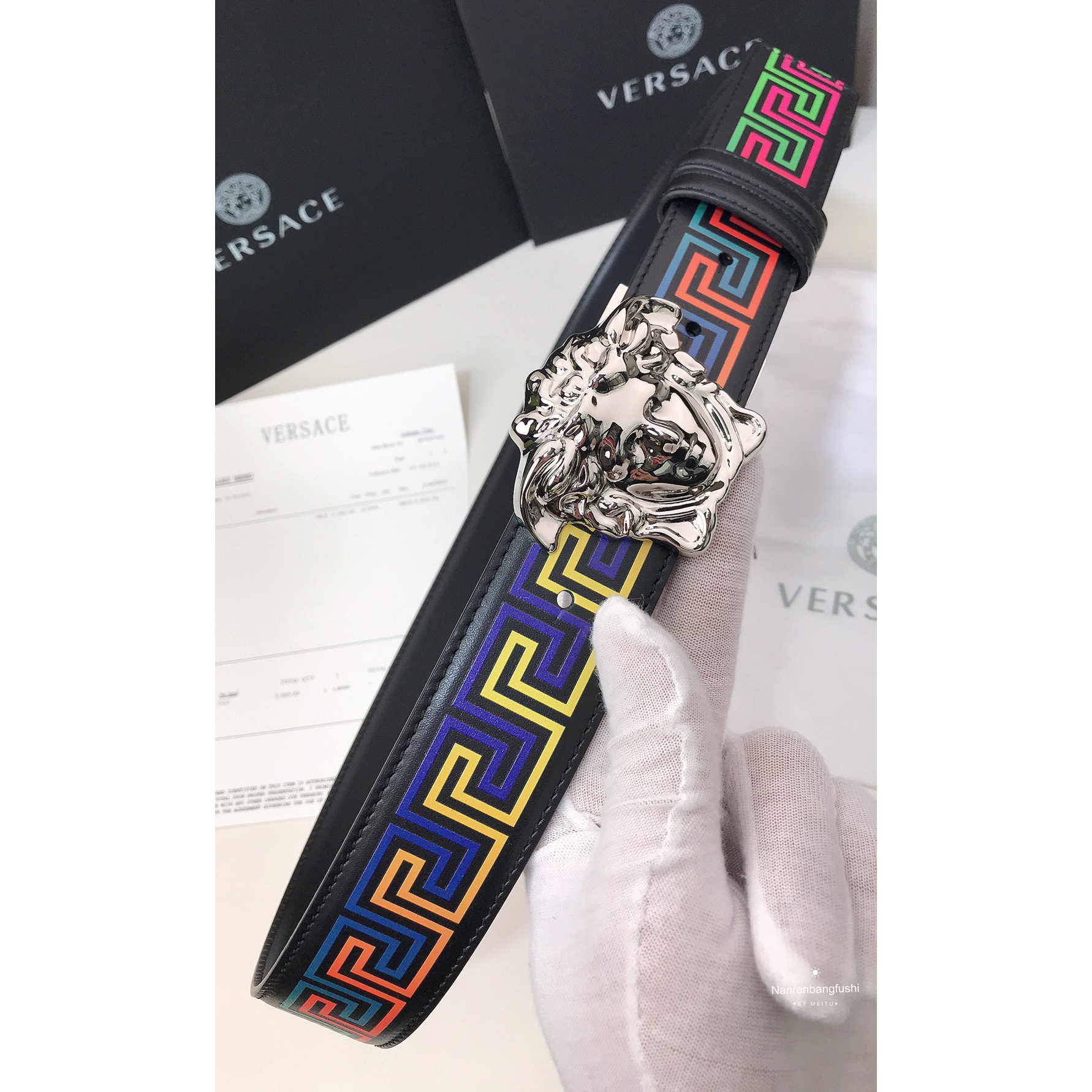 Versace Barocco Print Palazzo 40 MM Belt  - FashionPlug