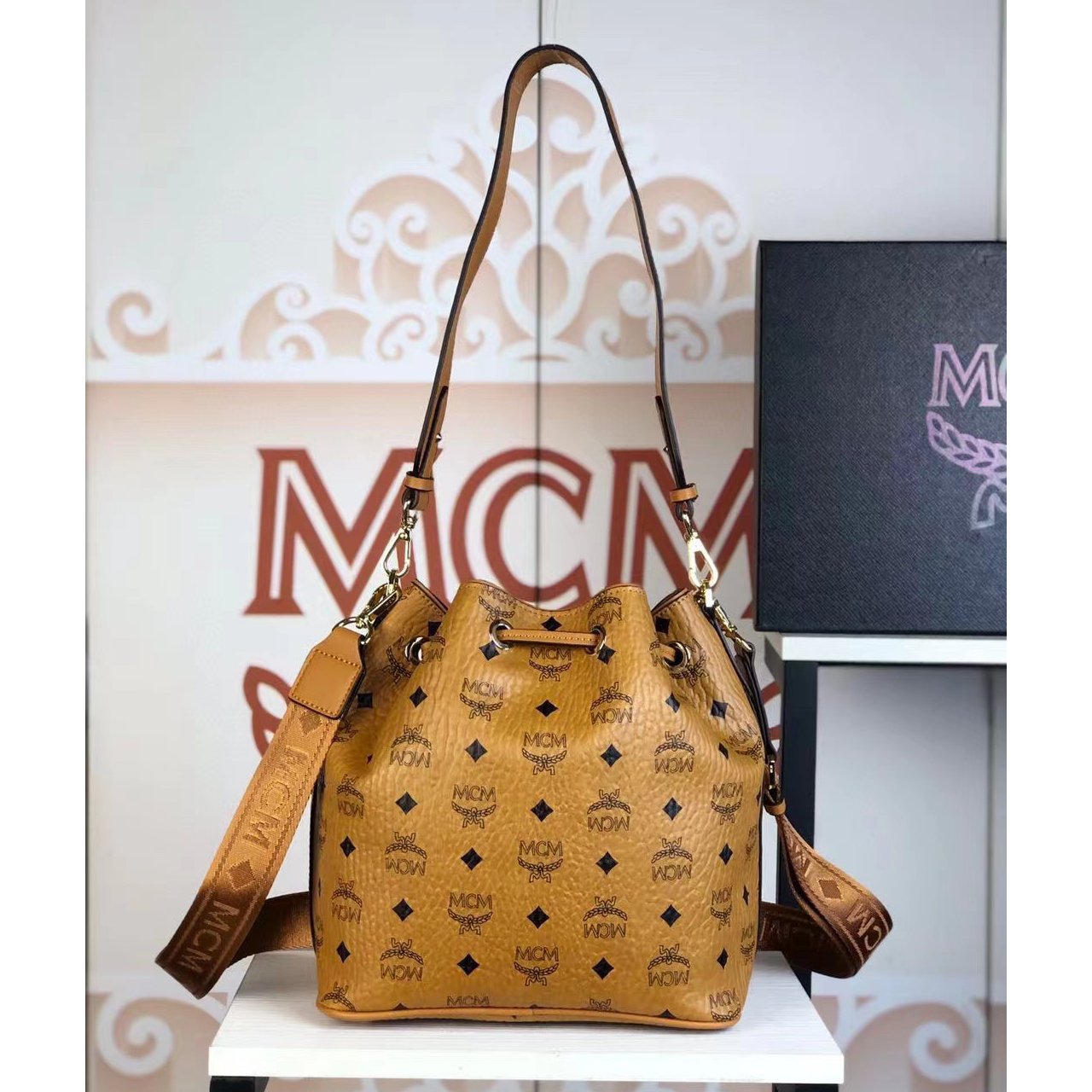 MCM Dessau Drawstring Bag In Visetos(24-25-15CM) - FashionPlug