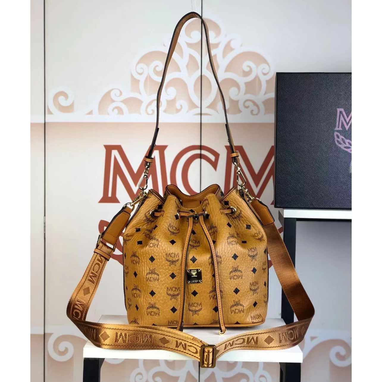 MCM Dessau Drawstring Bag In Visetos(24-25-15CM) - FashionPlug