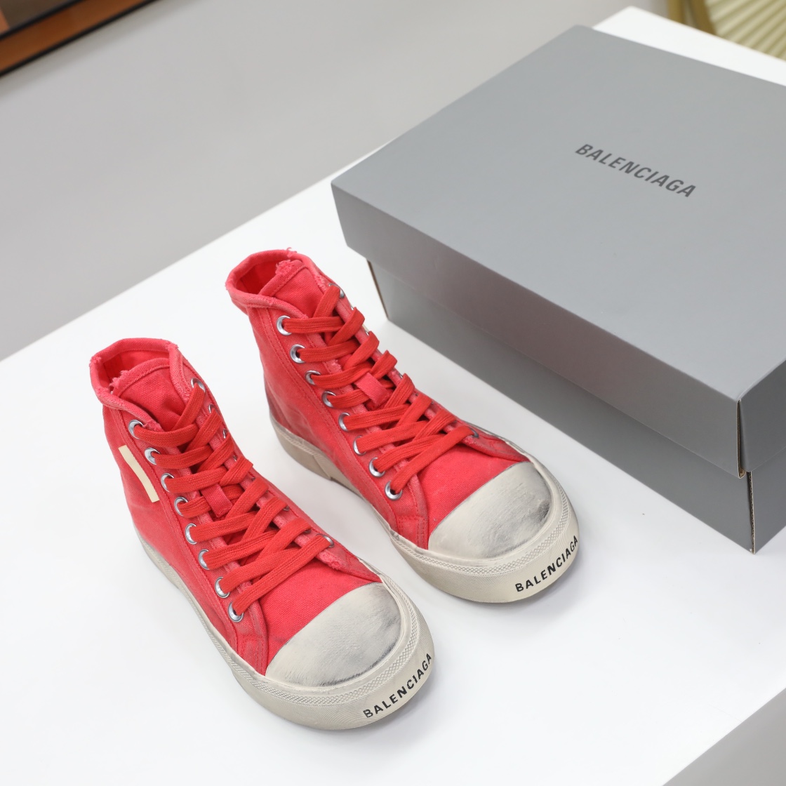 Balenciaga Men's  Paris High Top Sneaker In Red - FashionPlug