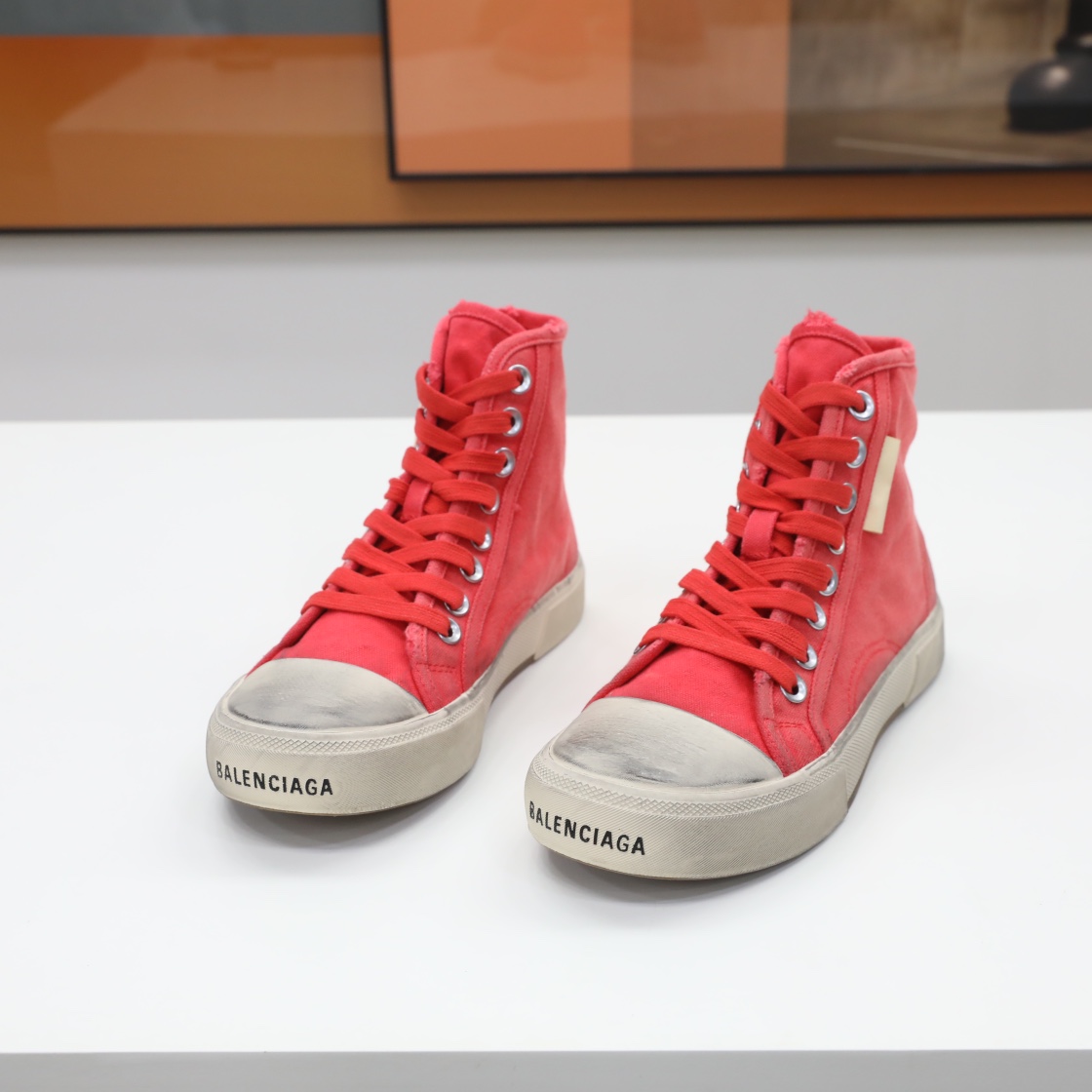 Balenciaga Men's  Paris High Top Sneaker In Red - FashionPlug