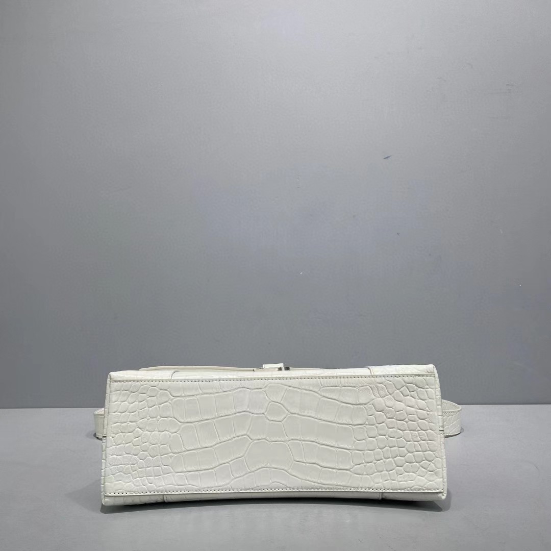 Balenciaga Women's Downtown Small Shoulder Bag Crocodile Embossed In White（29-18-10CM） - FashionPlug