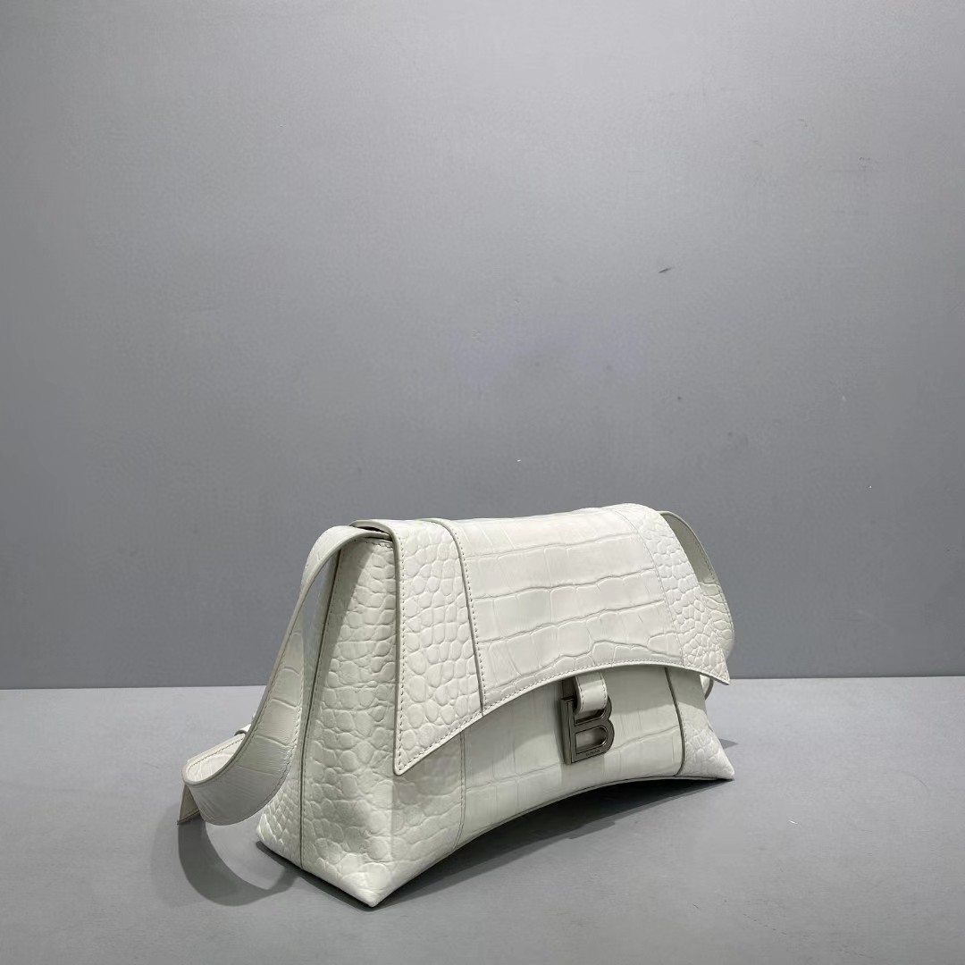 Balenciaga Women's Downtown Small Shoulder Bag Crocodile Embossed In White（29-18-10CM） - FashionPlug