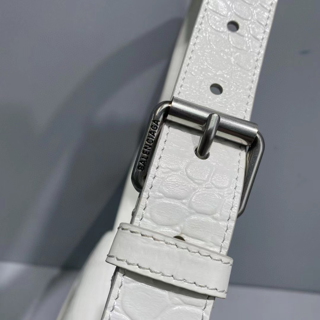 Balenciaga Women's Downtown Small Shoulder Bag Crocodile Embossed In White（29-18-10CM） - FashionPlug