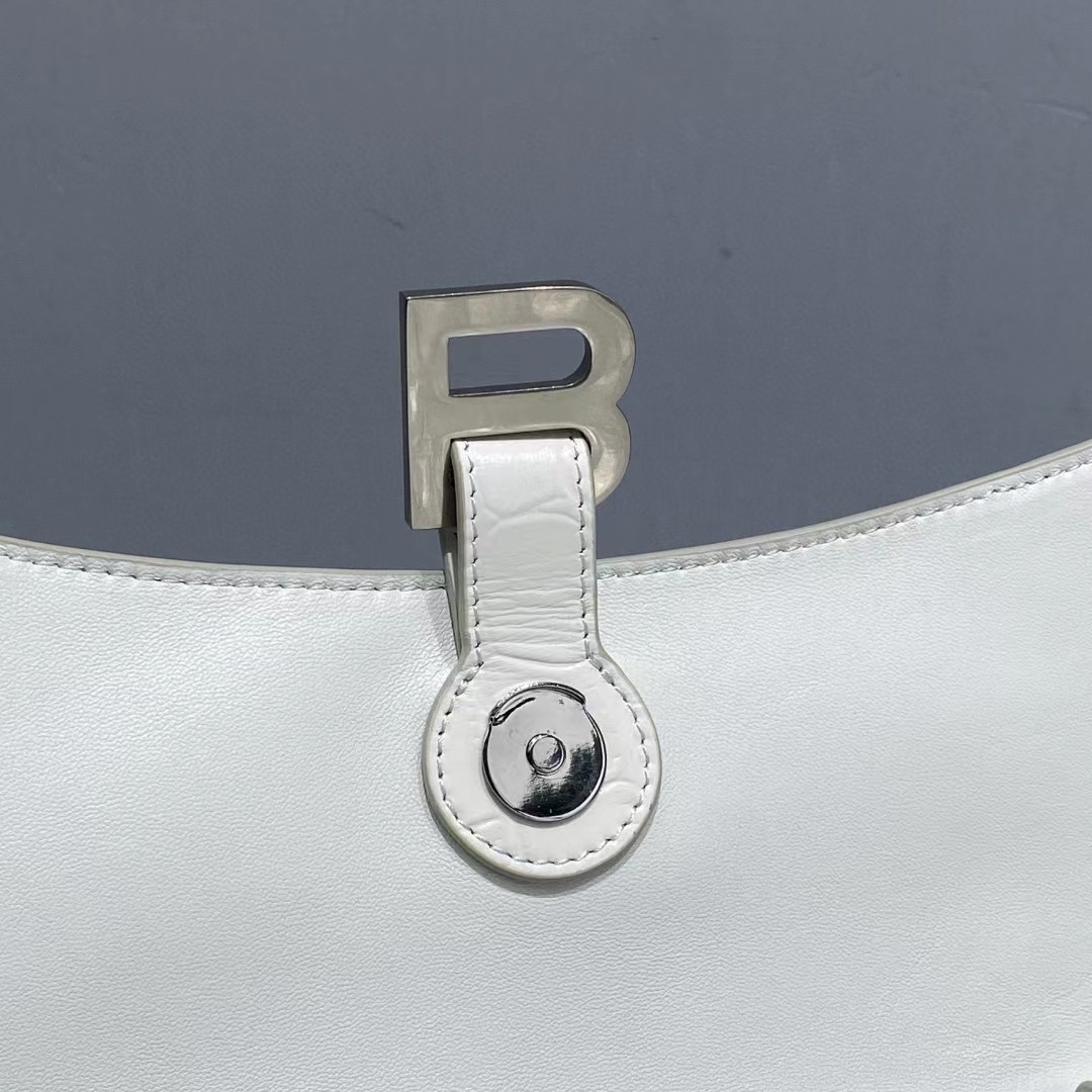 Balenciaga Women's Downtown Small Shoulder Bag Crocodile Embossed In White（29-18-10CM） - FashionPlug