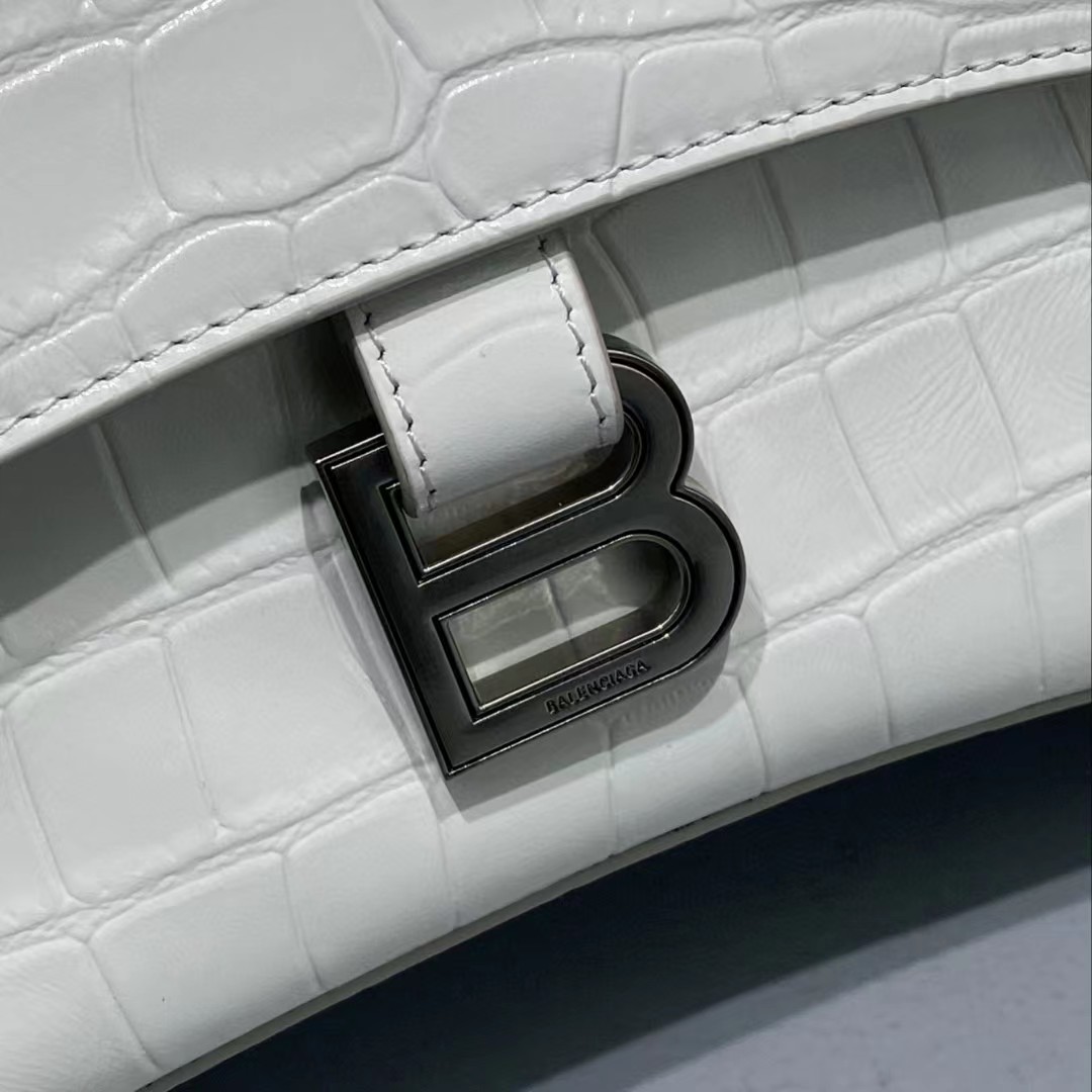 Balenciaga Women's Downtown Small Shoulder Bag Crocodile Embossed In White（29-18-10CM） - FashionPlug