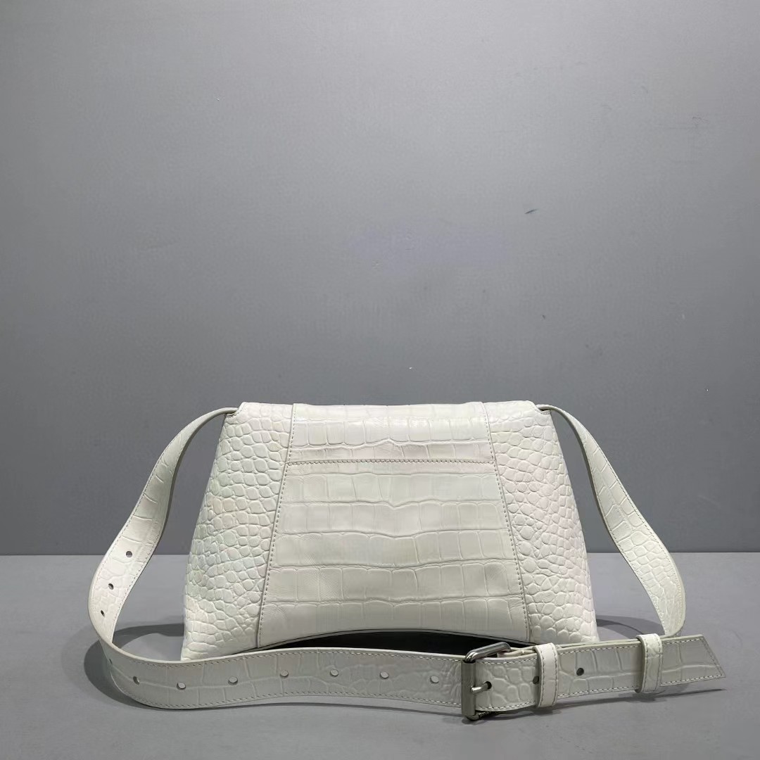 Balenciaga Women's Downtown Small Shoulder Bag Crocodile Embossed In White（29-18-10CM） - FashionPlug