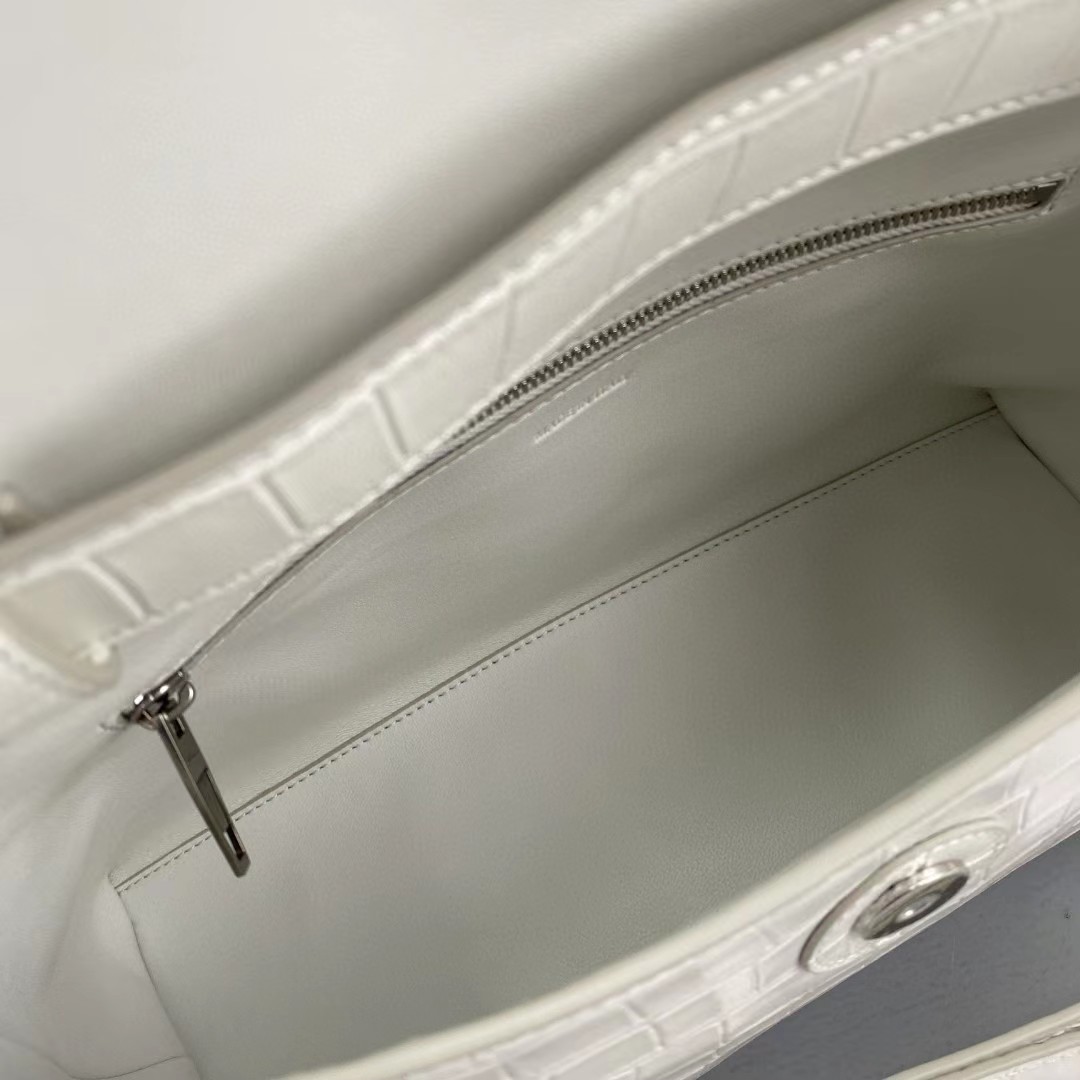 Balenciaga Women's Downtown Small Shoulder Bag Crocodile Embossed In White（29-18-10CM） - FashionPlug