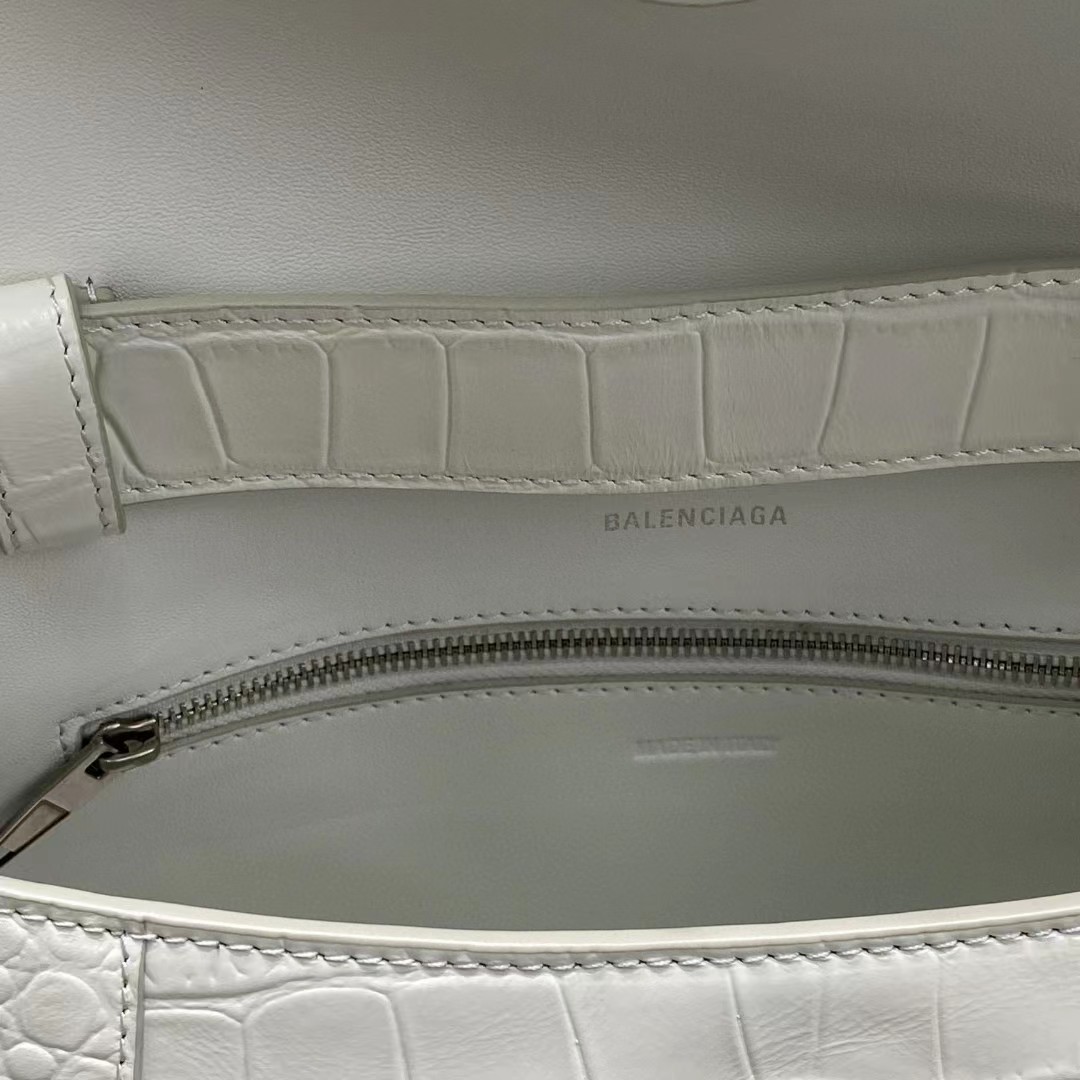 Balenciaga Women's Downtown Small Shoulder Bag Crocodile Embossed In White（29-18-10CM） - FashionPlug