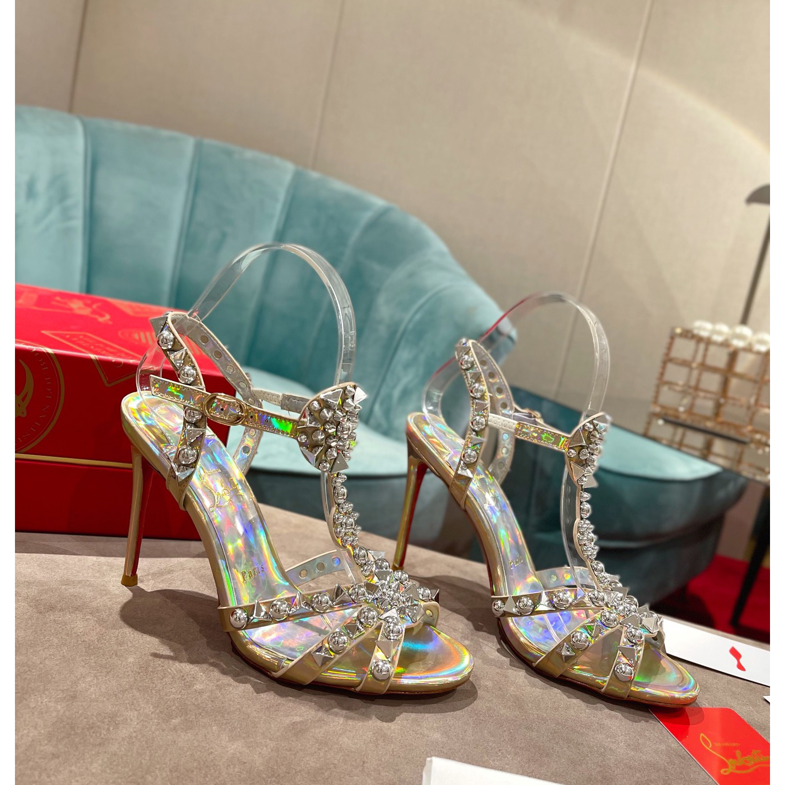 Christian Louboutin Silver Sandal（10cm Heel Height） - FashionPlug