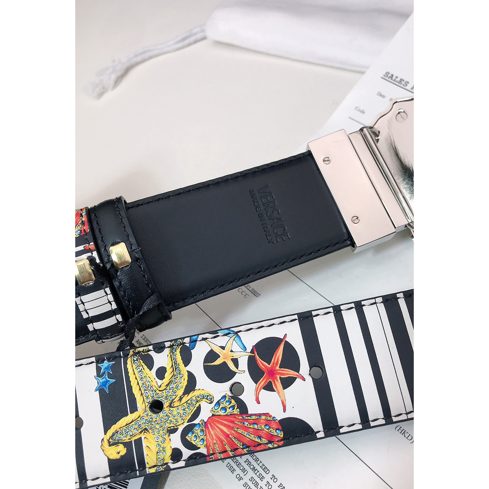 Versace Marine Organism Print 40 MM Belt  - FashionPlug