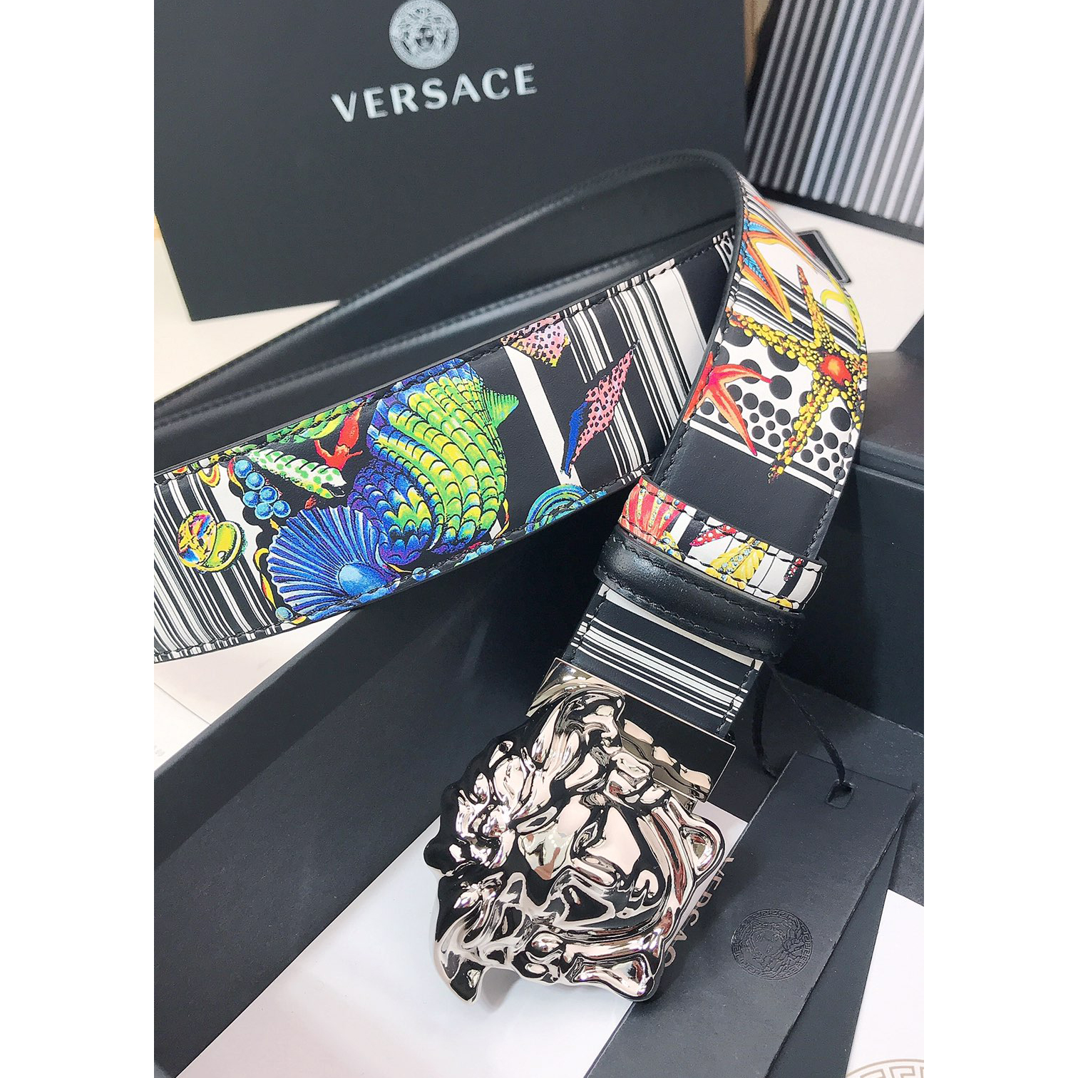 Versace Marine Organism Print 40 MM Belt  - FashionPlug