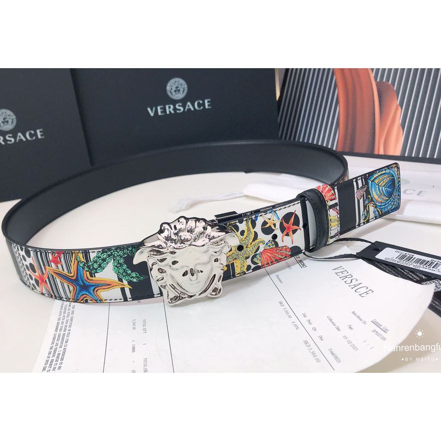 Versace Marine Organism Print 40 MM Belt  - FashionPlug