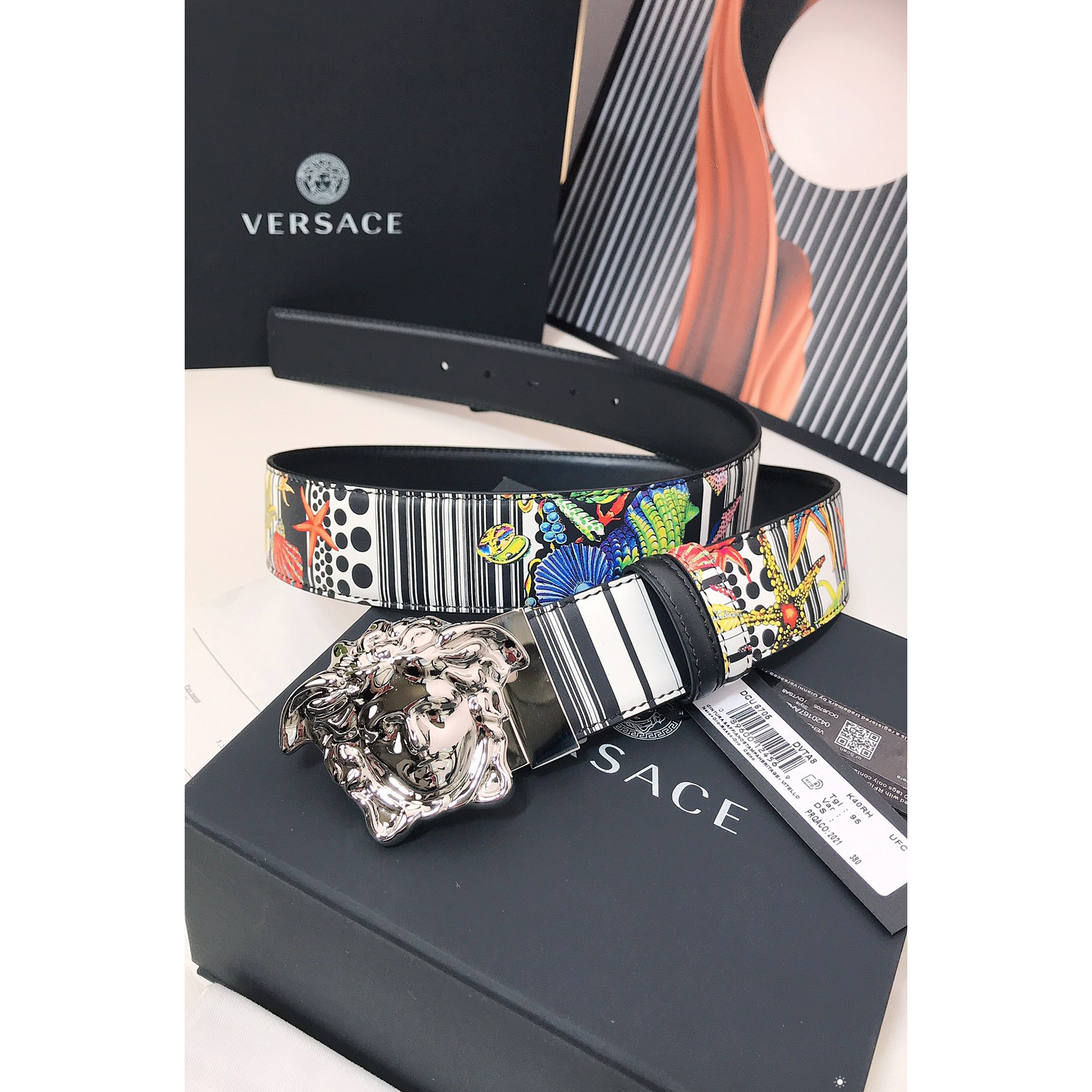 Versace Marine Organism Print 40 MM Belt  - FashionPlug