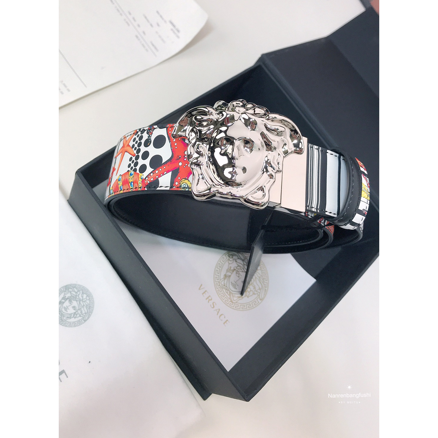 Versace Marine Organism Print 40 MM Belt  - FashionPlug