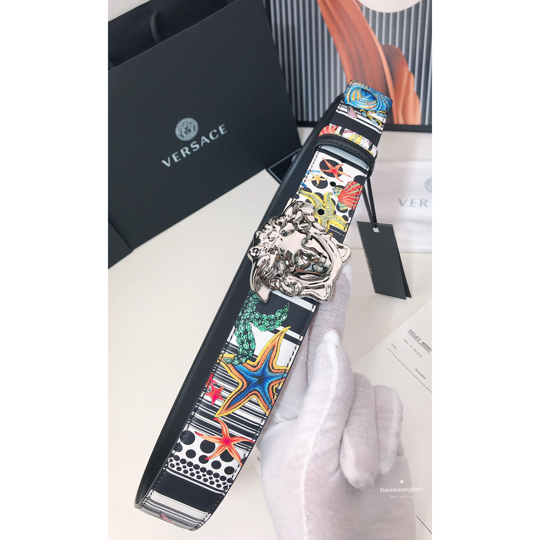 Versace Marine Organism Print 40 MM Belt  - FashionPlug