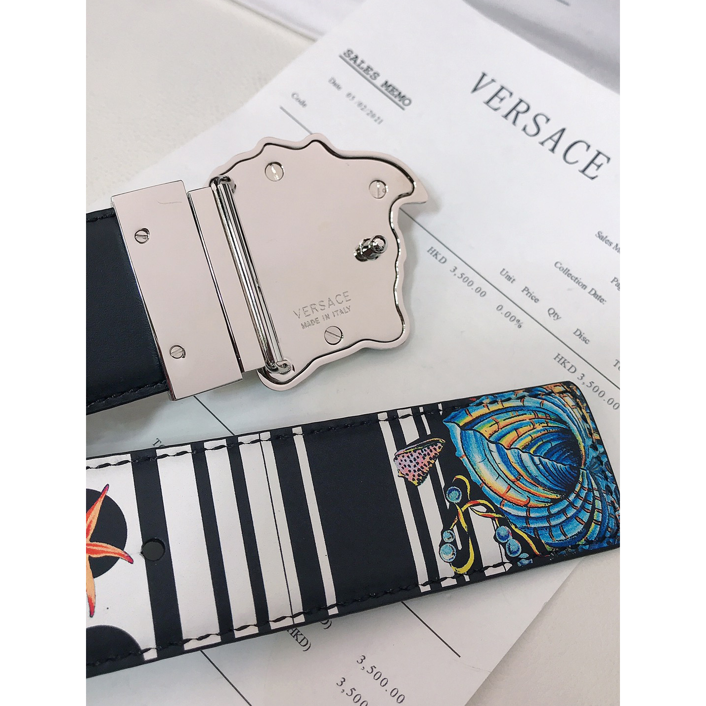 Versace Marine Organism Print 40 MM Belt  - FashionPlug