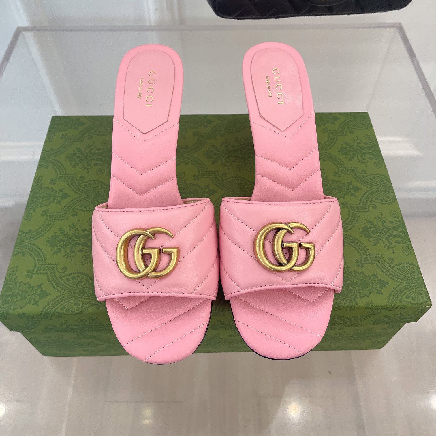 Gucci Women's Double G Slide Sandal With Heel Height Of 7.5cm - FashionPlug