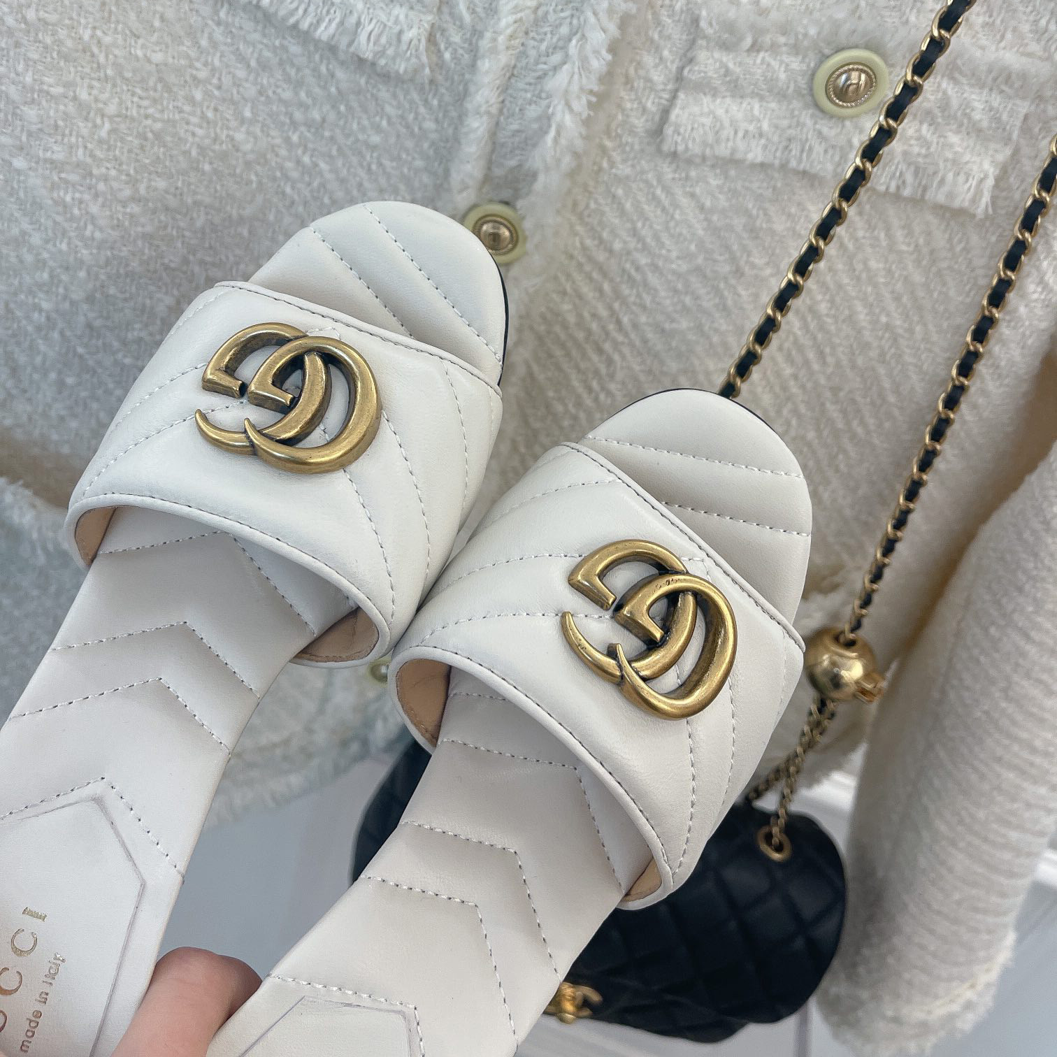 Gucci Women's Double G Slide Sandal With Heel Height Of 7.5cm - FashionPlug