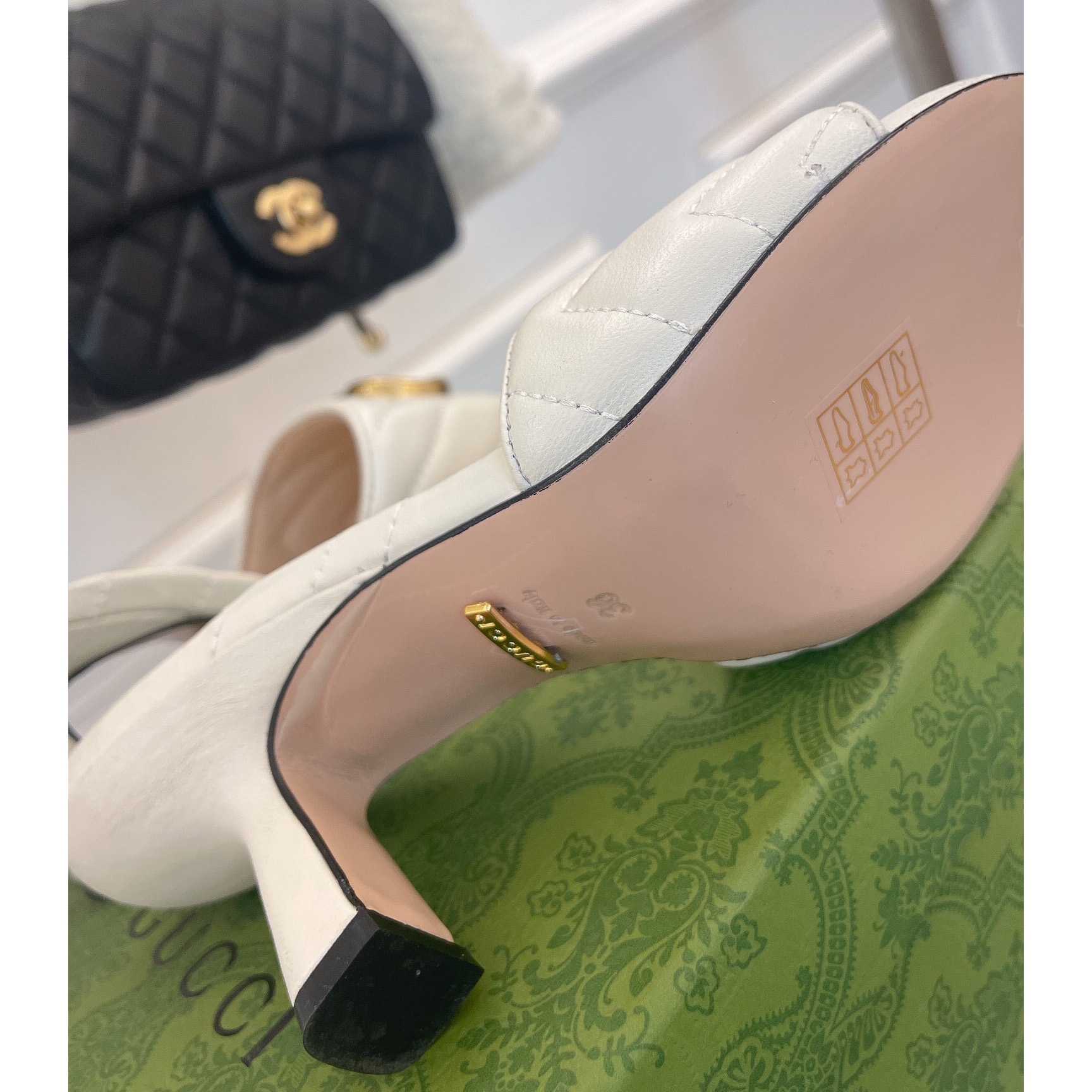 Gucci Women's Double G Slide Sandal With Heel Height Of 7.5cm - FashionPlug
