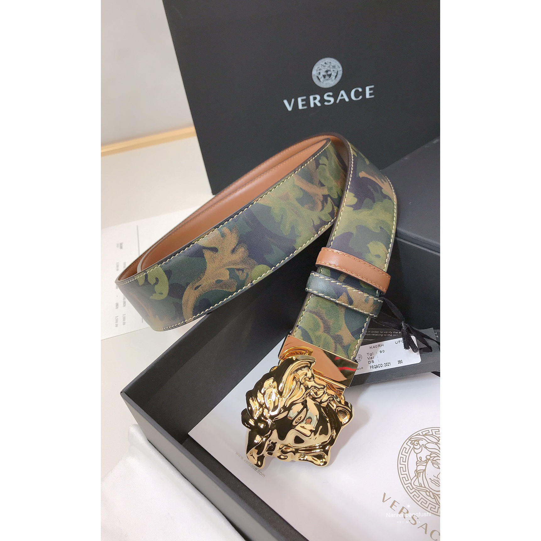 Versace Barocco Print Palazzo 40 MM Belt  - FashionPlug
