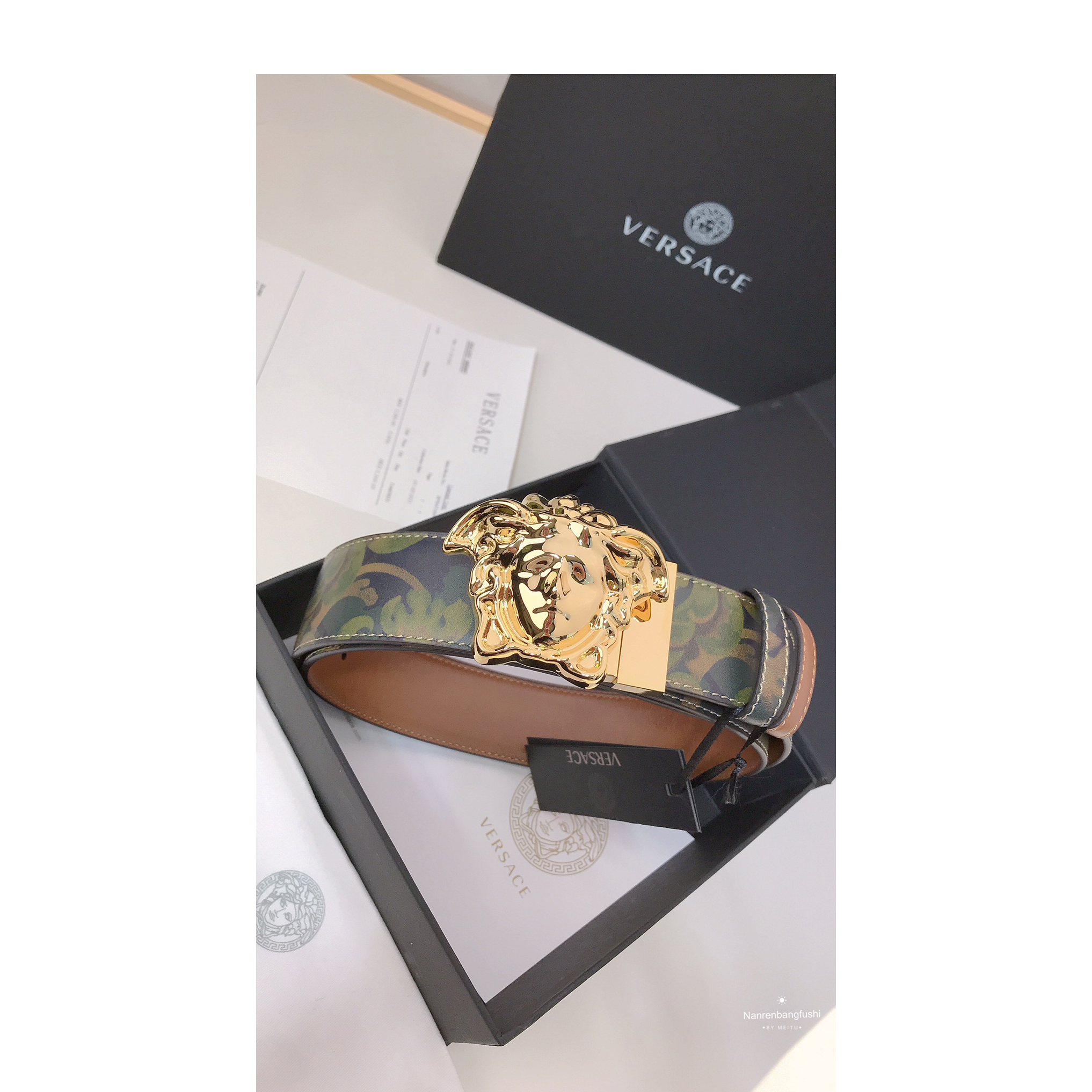 Versace Barocco Print Palazzo 40 MM Belt  - FashionPlug