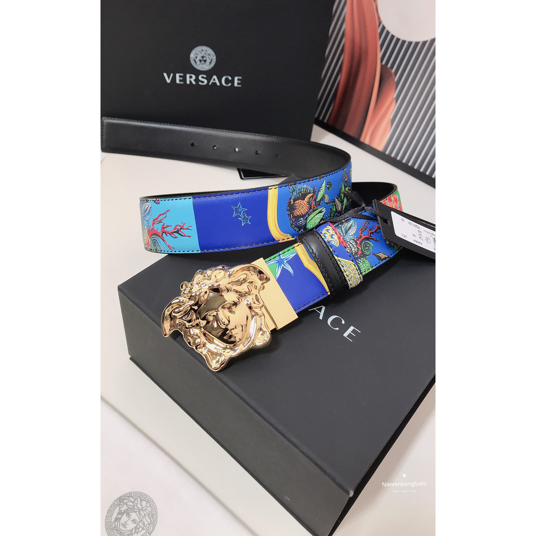 Versace Marine Organism Print 40 MM Belt  - FashionPlug